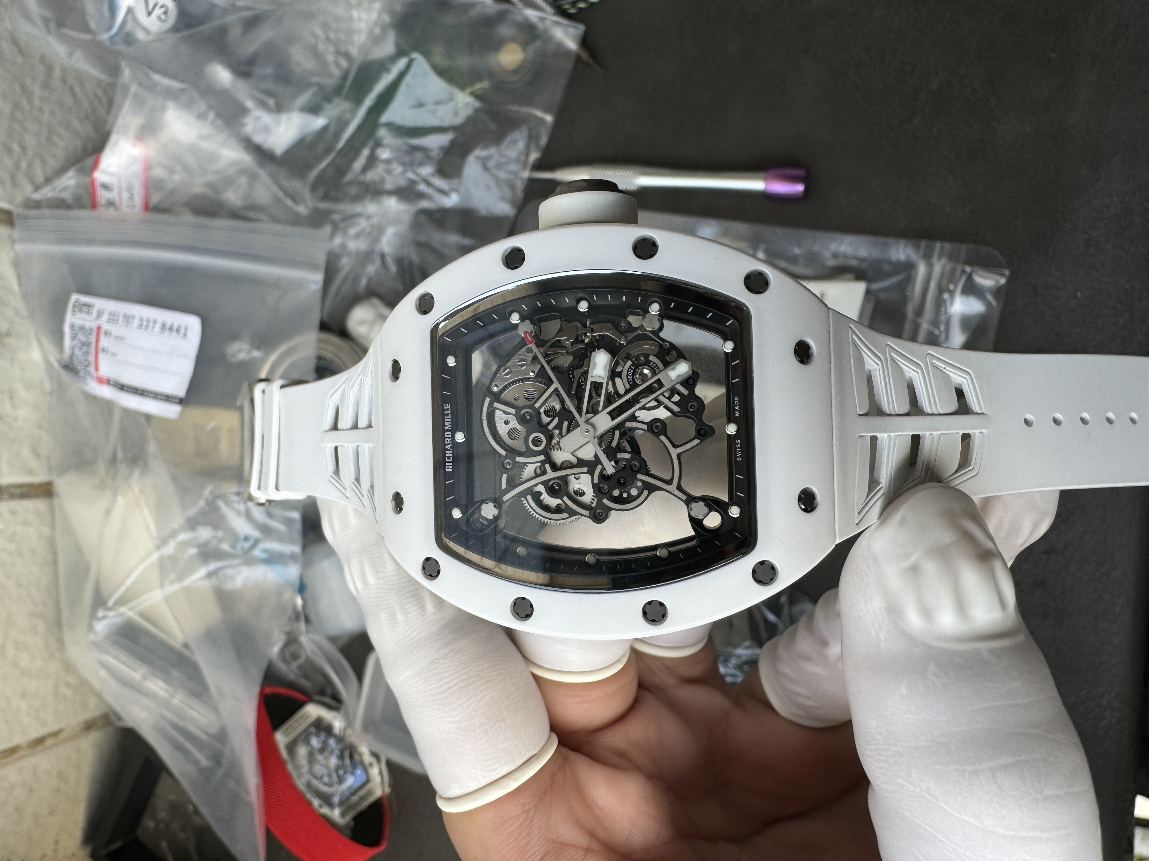 Super Clone Richard Mille 1:1 RM055 White Ceramic Shark Fin Strap