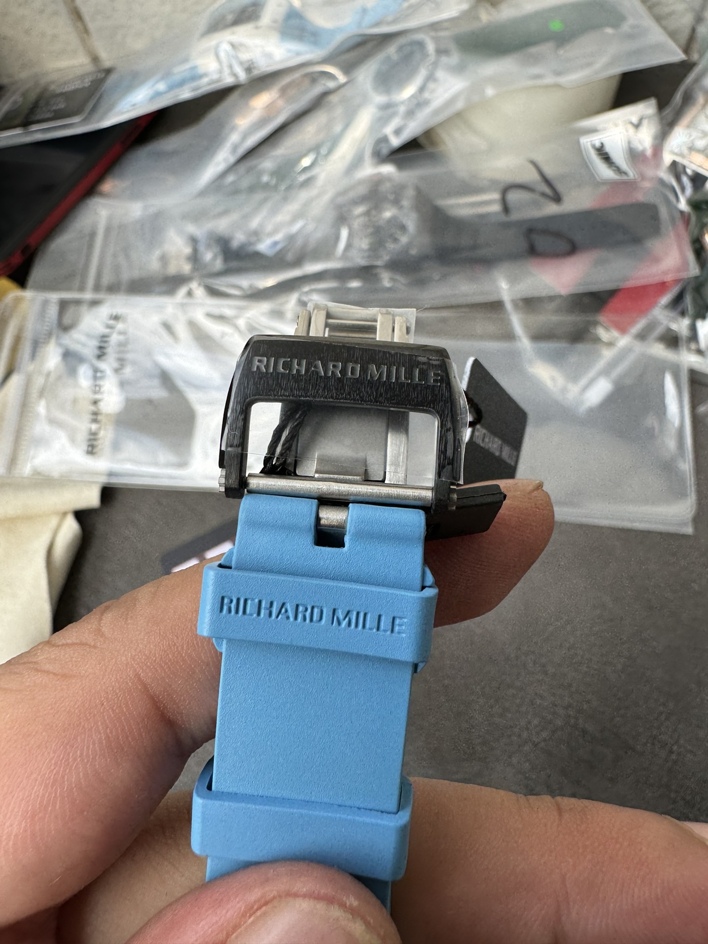 Super Clone 1:1 Richard Mille RM055 Carbon Fiber Skeleton Watch – Blue Inner Bezel & Strap