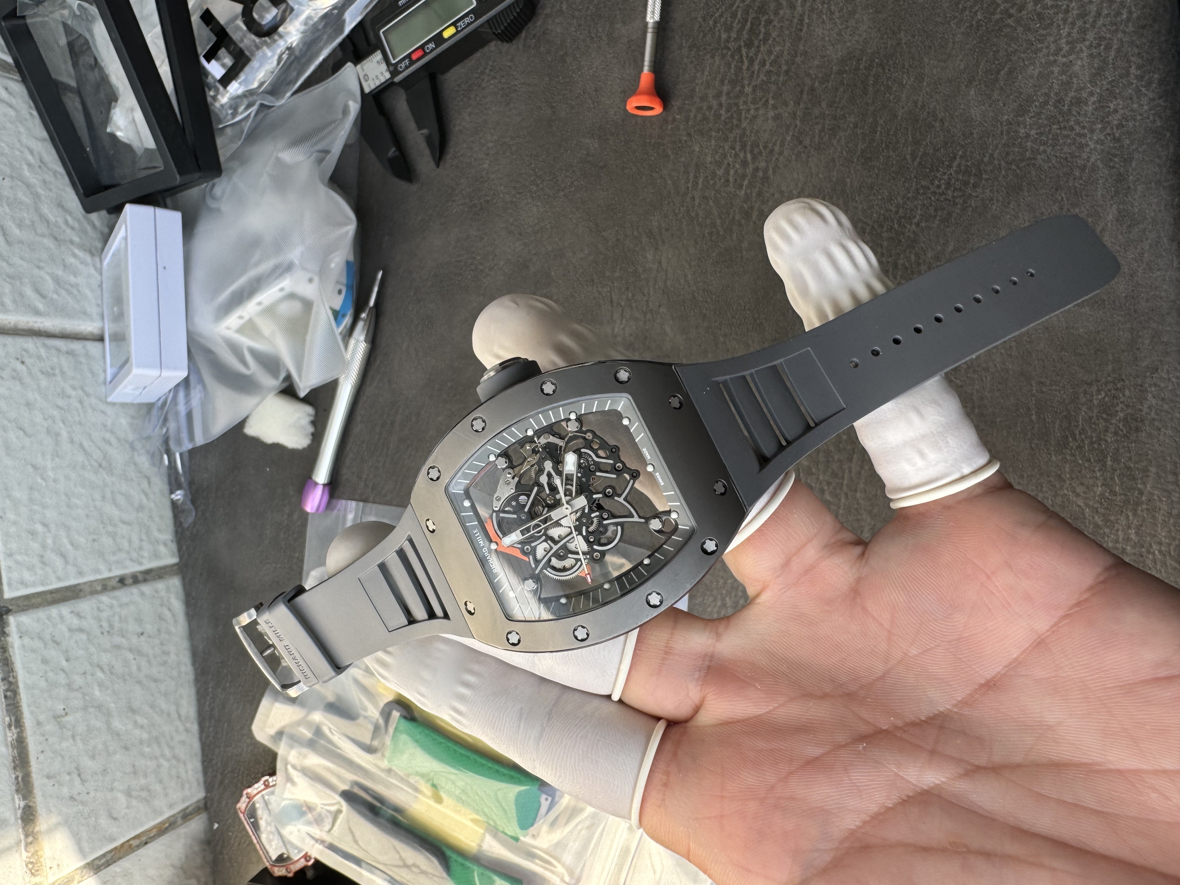 Super Clone Richard Mille 1:1 RM055 Vaucher  – Premium Grey Ceramic & Titanium Case with Skeleton Dial