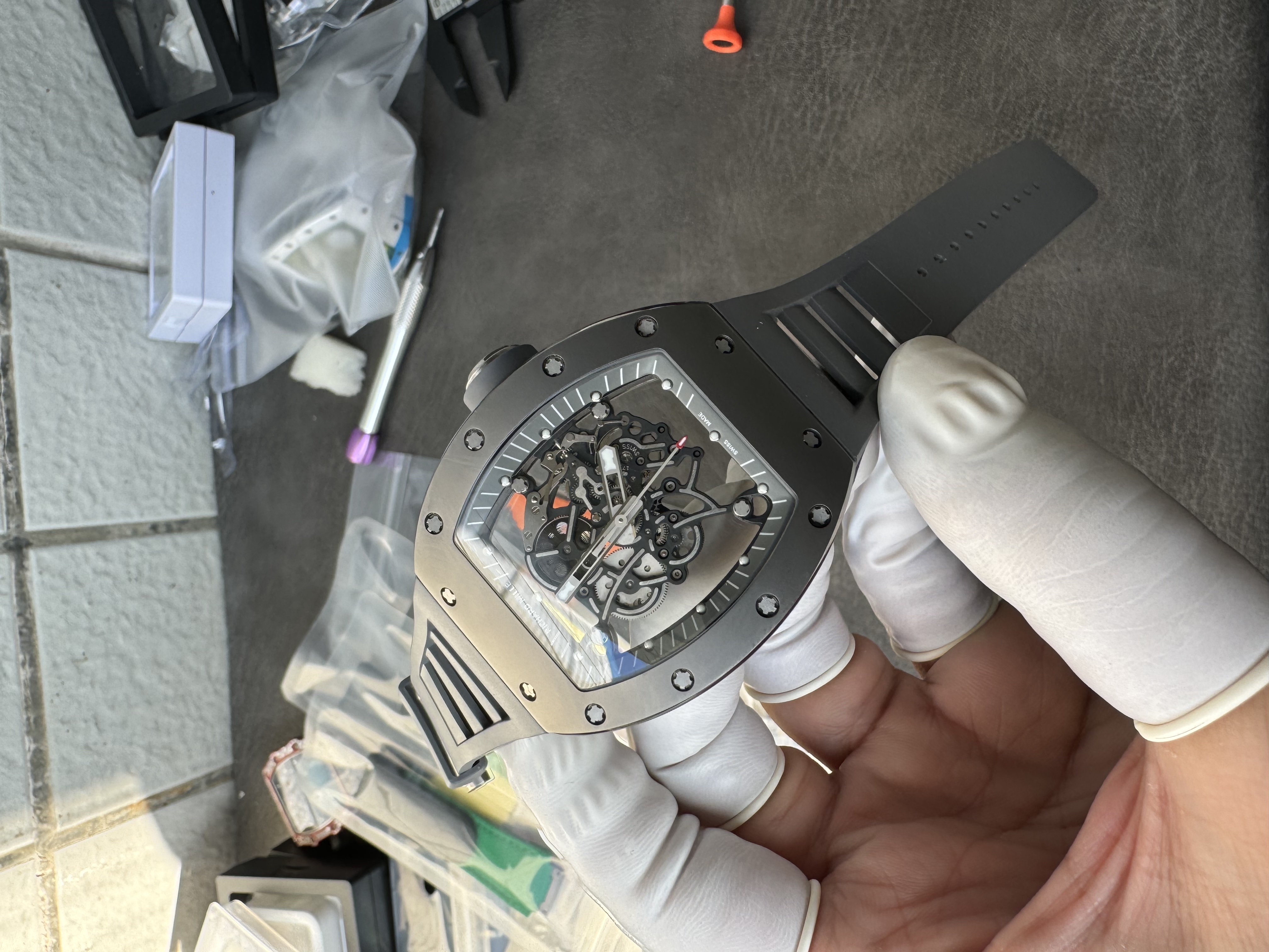 Super Clone Richard Mille 1:1 RM055 Vaucher  – Premium Grey Ceramic & Titanium Case with Skeleton Dial