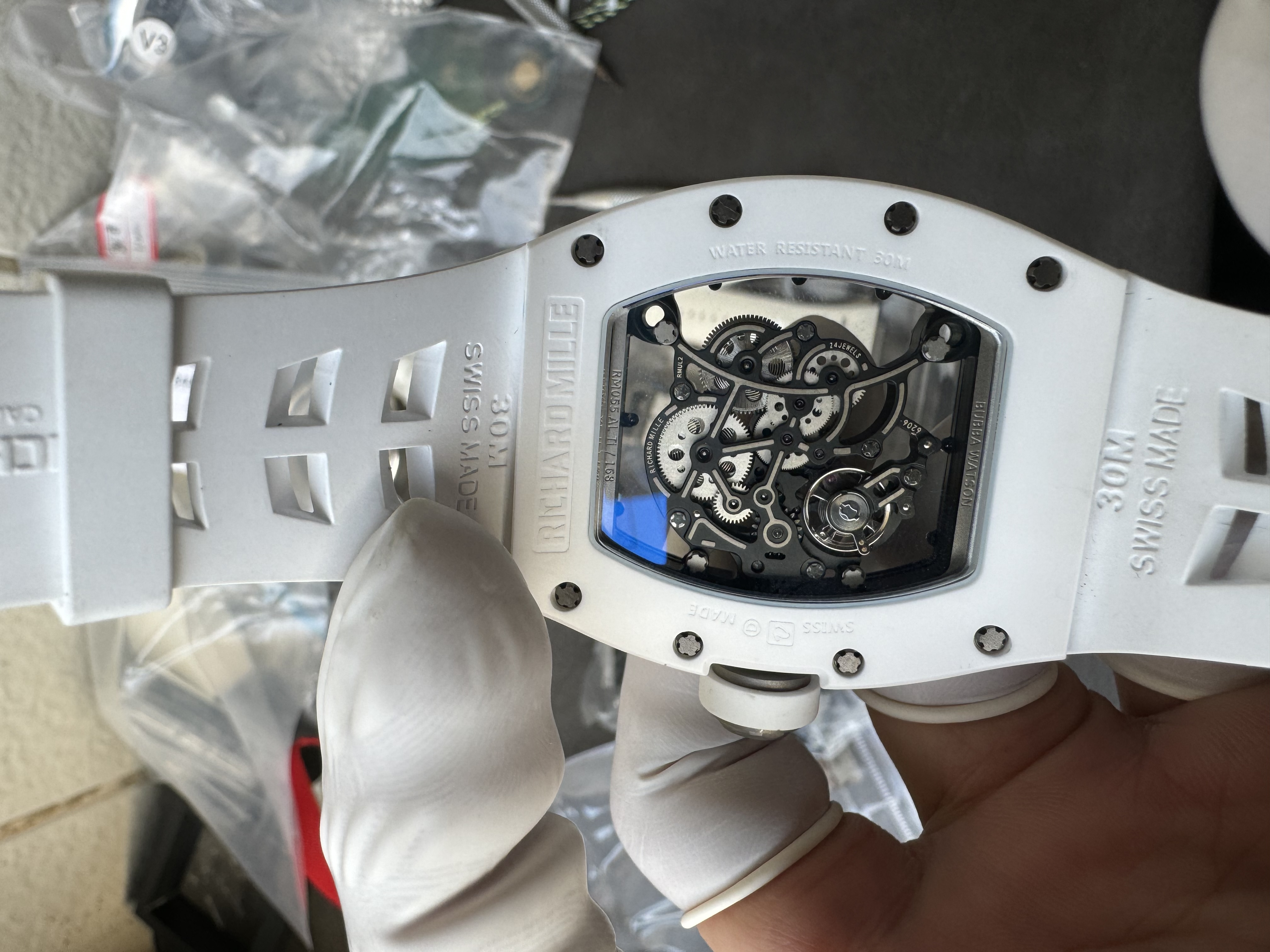 Super Clone Richard Mille 1:1 RM055 White Ceramic Shark Fin Strap