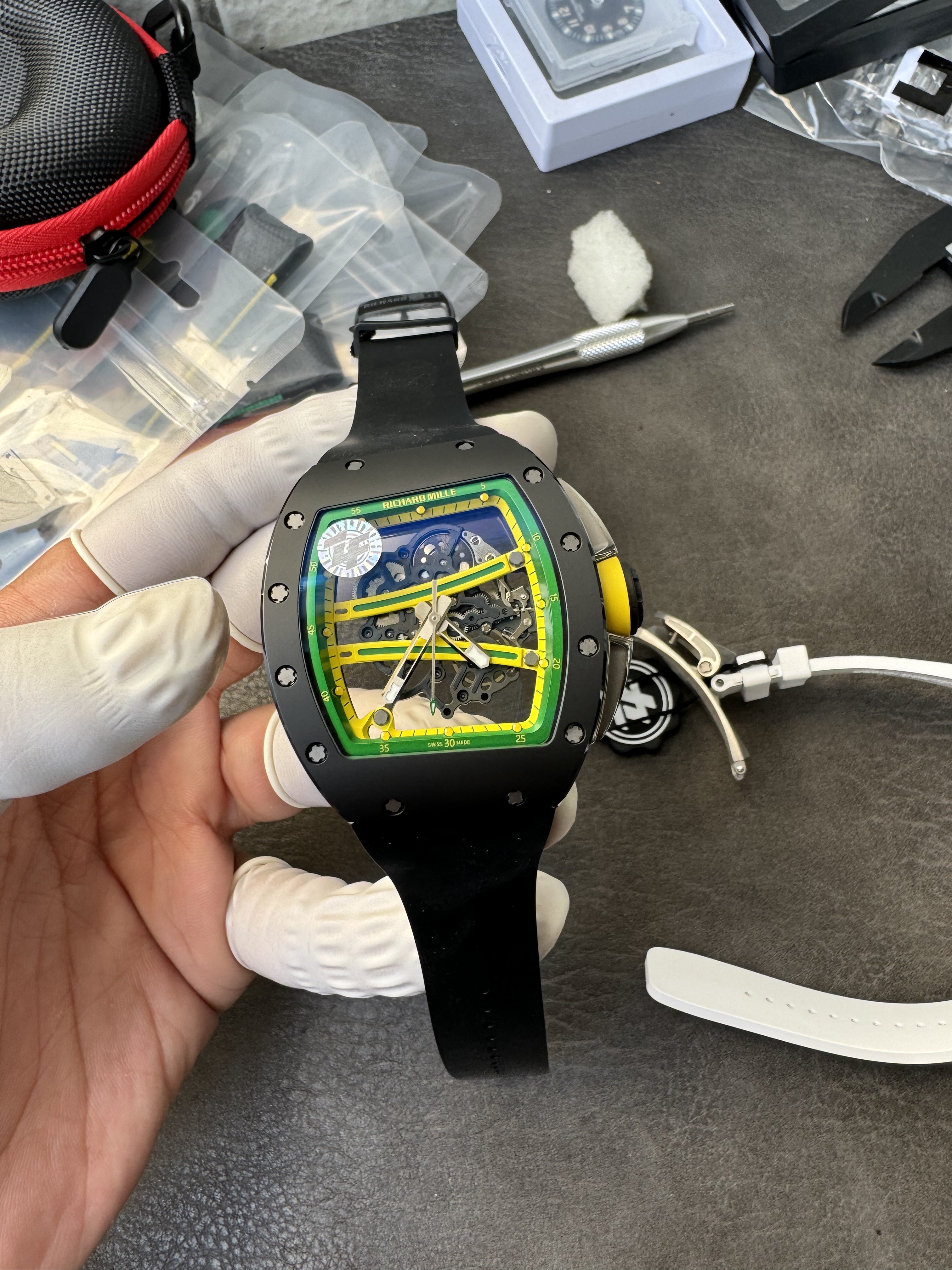 Super Clone Richard Mille 1:1 RM59-01 Tourbillon Yohan Blake Limited Edition – Black Case with Skeleton Dial