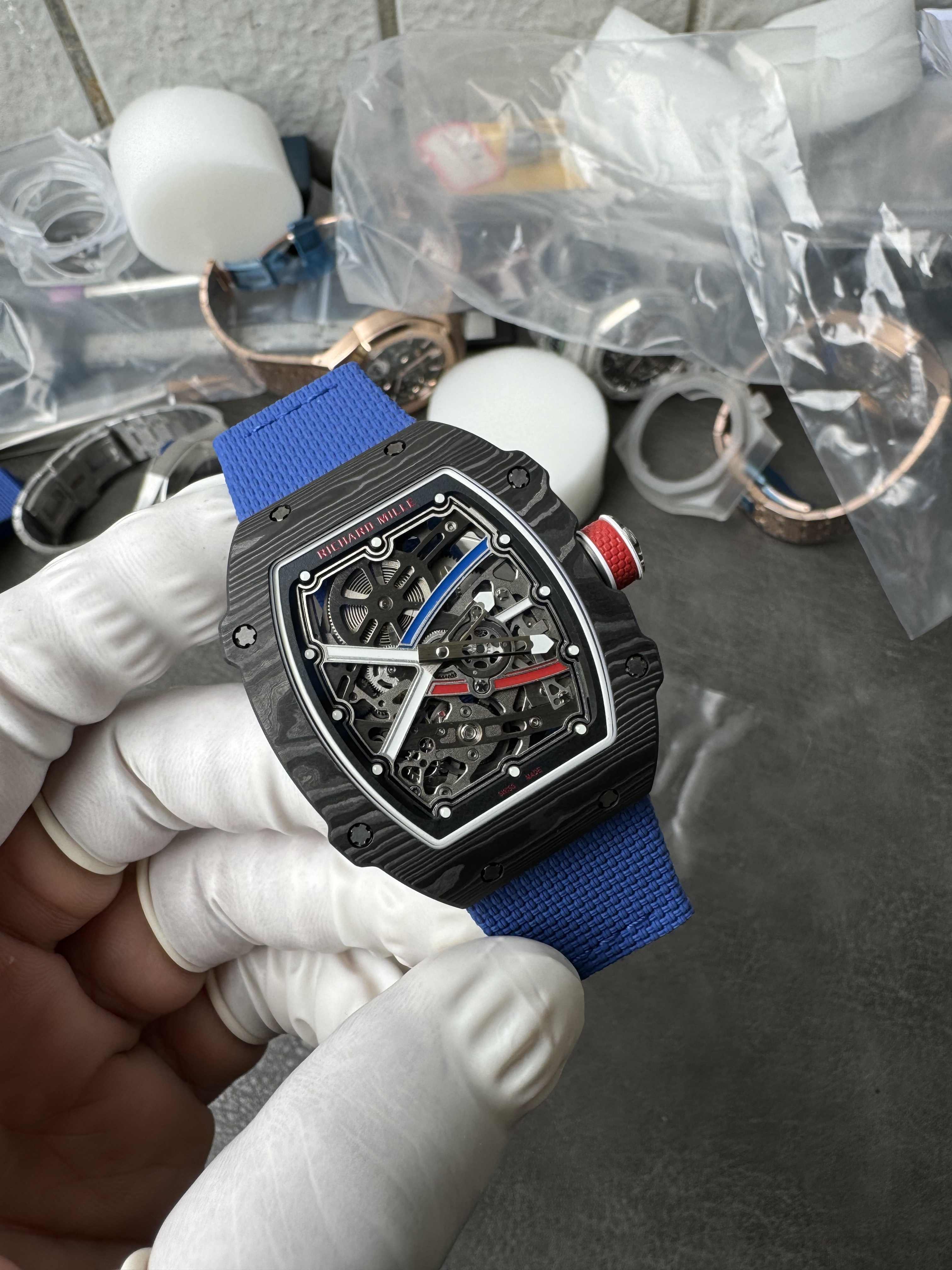 Super Clone Richard Mille RM67-02 Sébastien Ogier 1:1 Carbon Fiber Skeleton Watch – Blue Strap