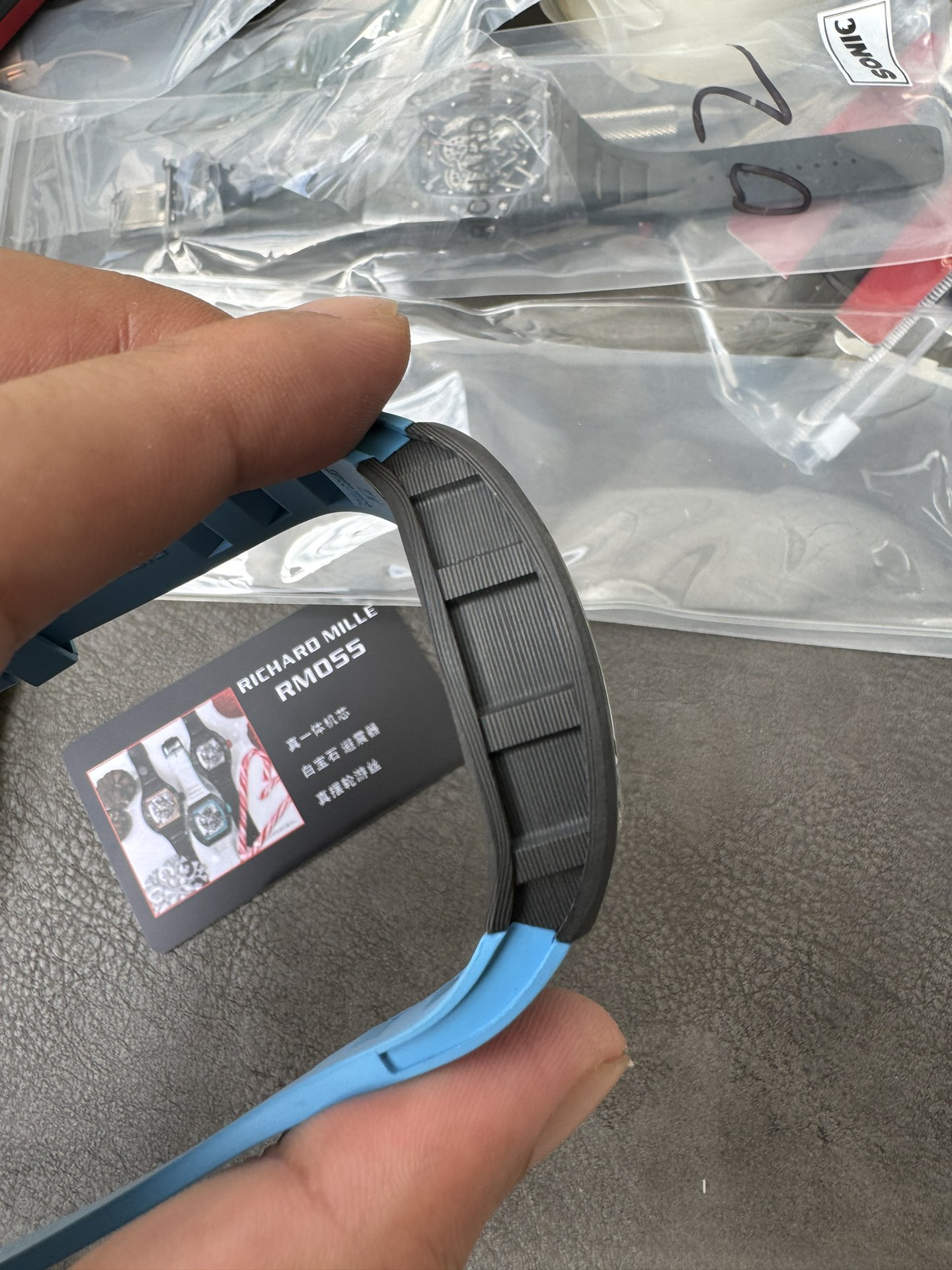 Super Clone 1:1 Richard Mille RM055 Carbon Fiber Skeleton Watch – Blue Inner Bezel & Strap