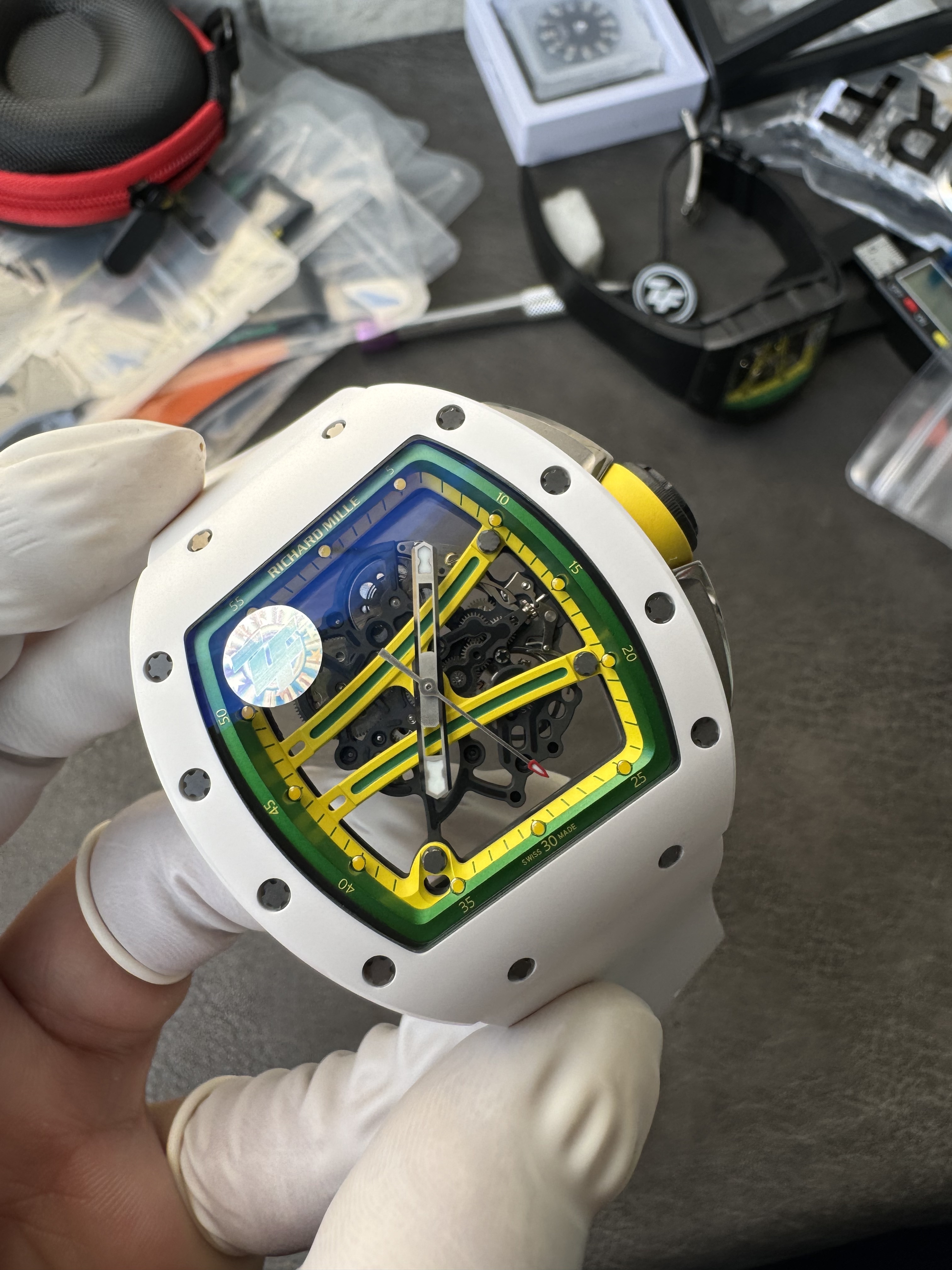 Super Clone Richard Mille 1:1 RM59-01 Tourbillon Yohan Blake Limited Edition – White Case with Skeleton Dial