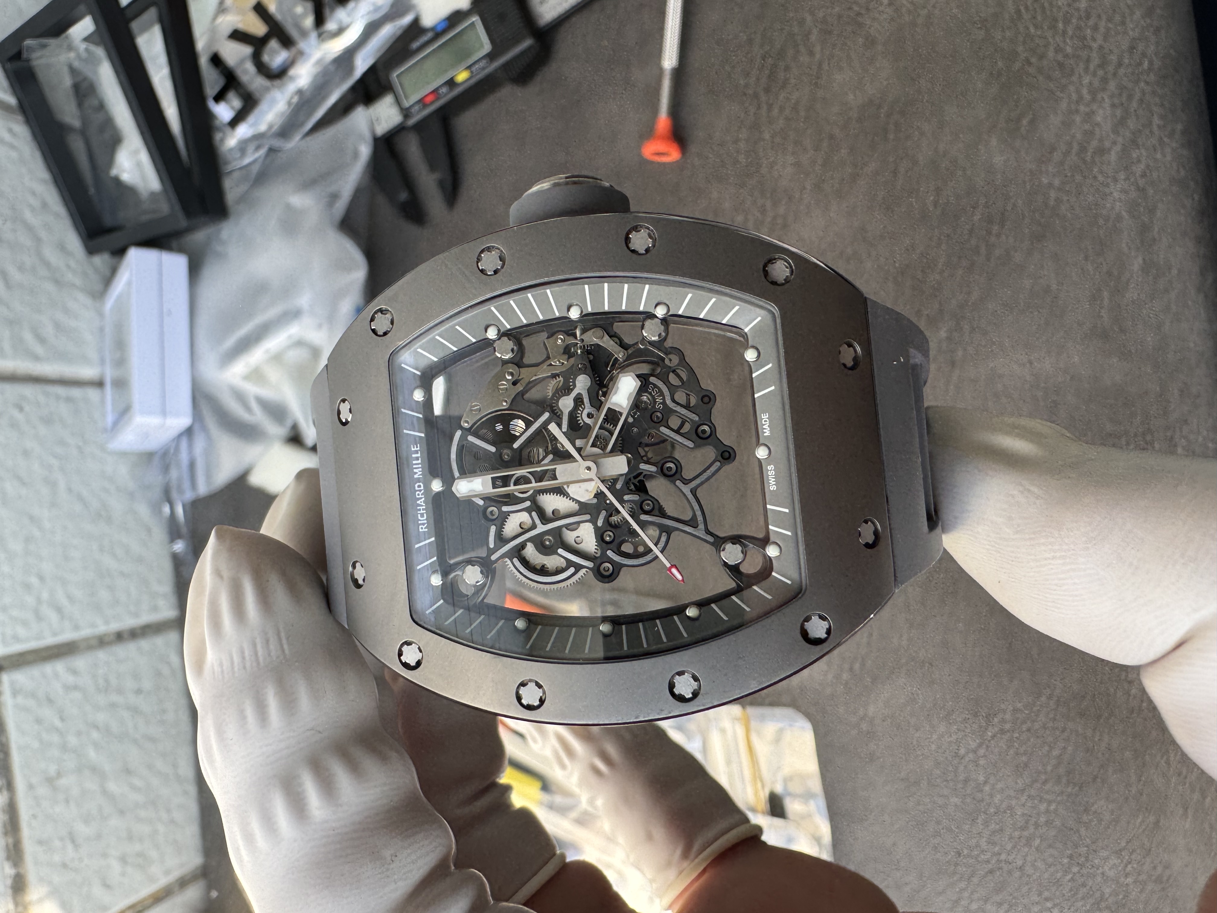 Super Clone Richard Mille 1:1 RM055 Vaucher  – Premium Grey Ceramic & Titanium Case with Skeleton Dial
