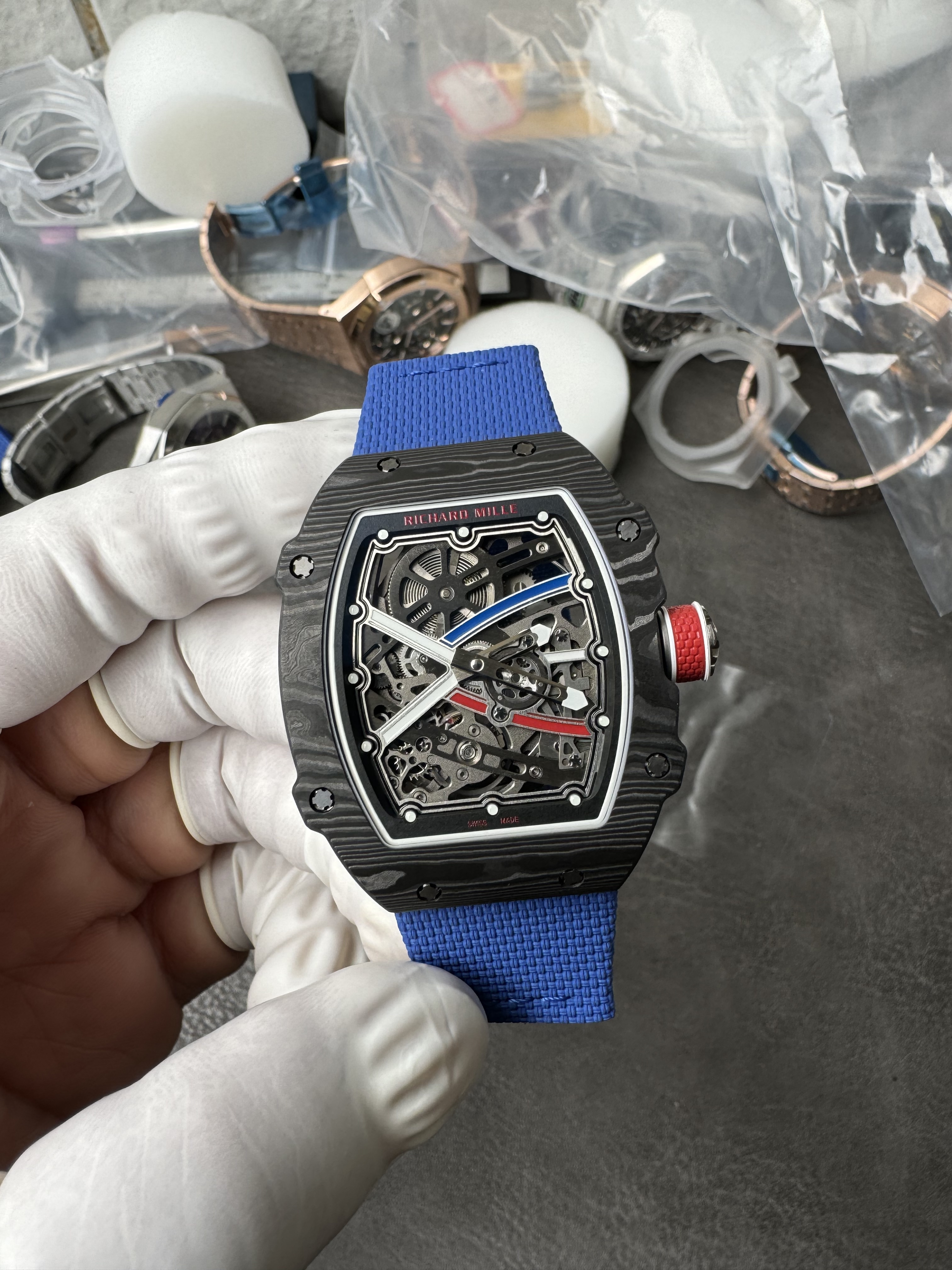 Super Clone Richard Mille RM67-02 Sébastien Ogier 1:1 Carbon Fiber Skeleton Watch – Blue Strap