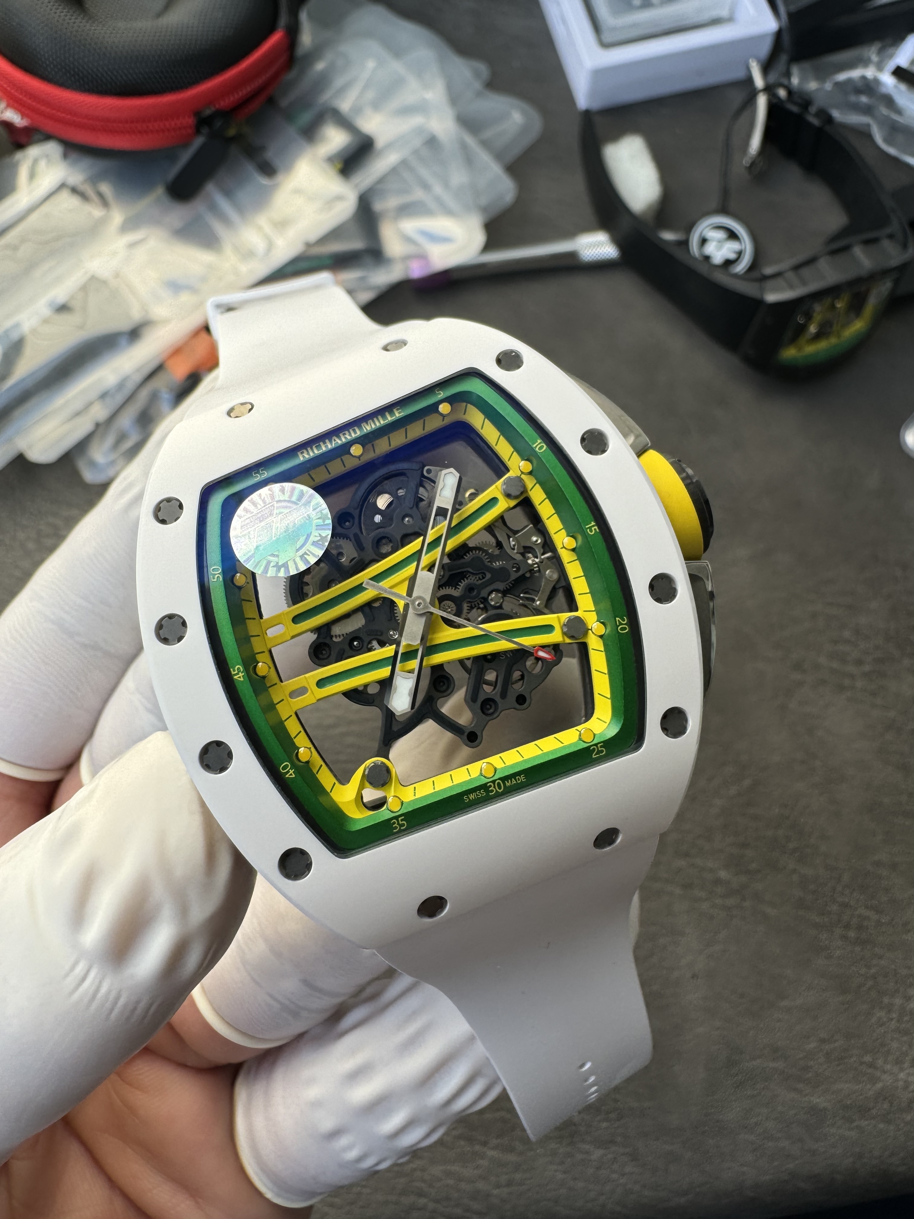 Super Clone Richard Mille 1:1 RM59-01 Tourbillon Yohan Blake Limited Edition – White Case with Skeleton Dial