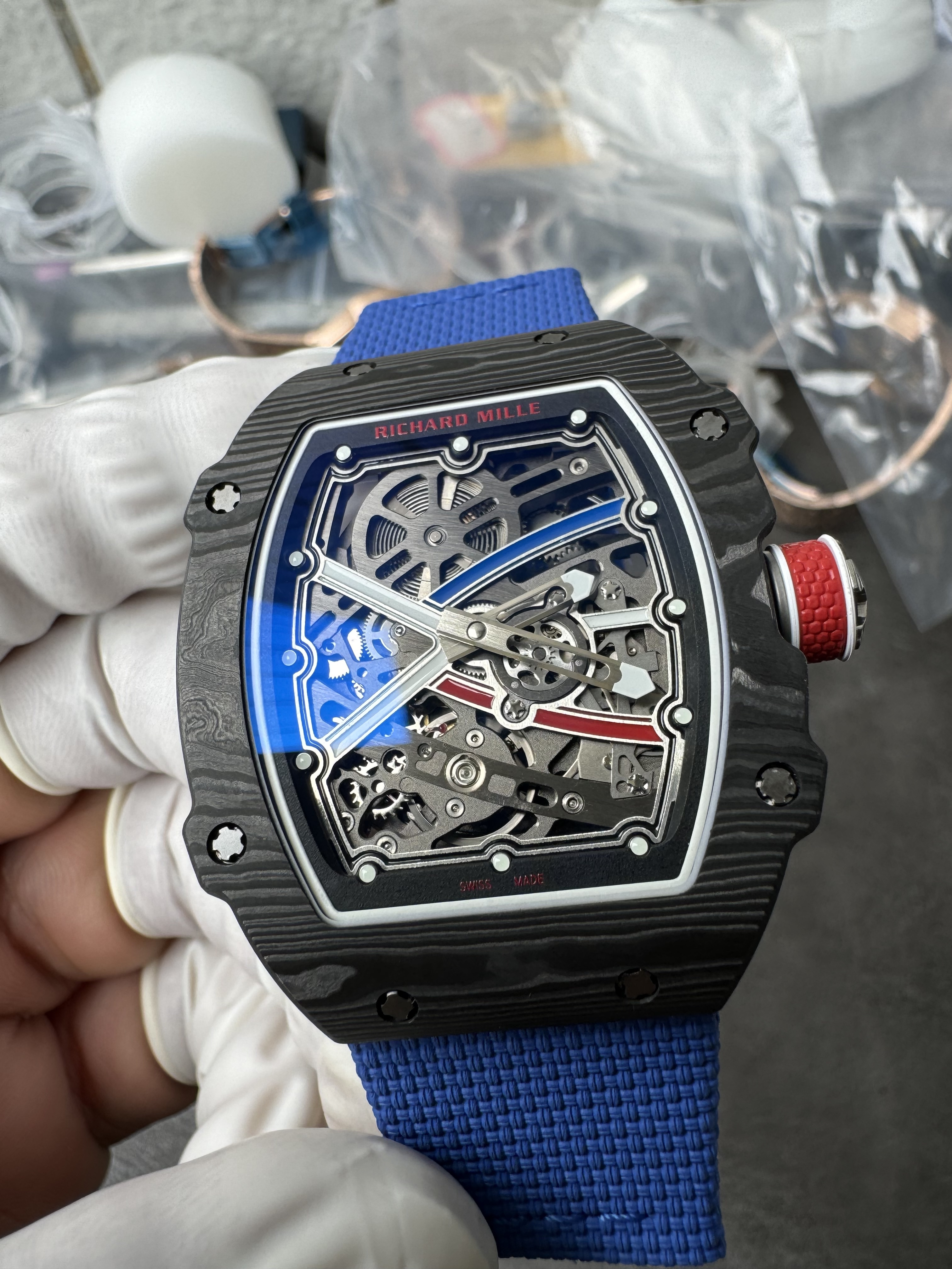 Super Clone Richard Mille RM67-02 Sébastien Ogier 1:1 Carbon Fiber Skeleton Watch – Blue Strap