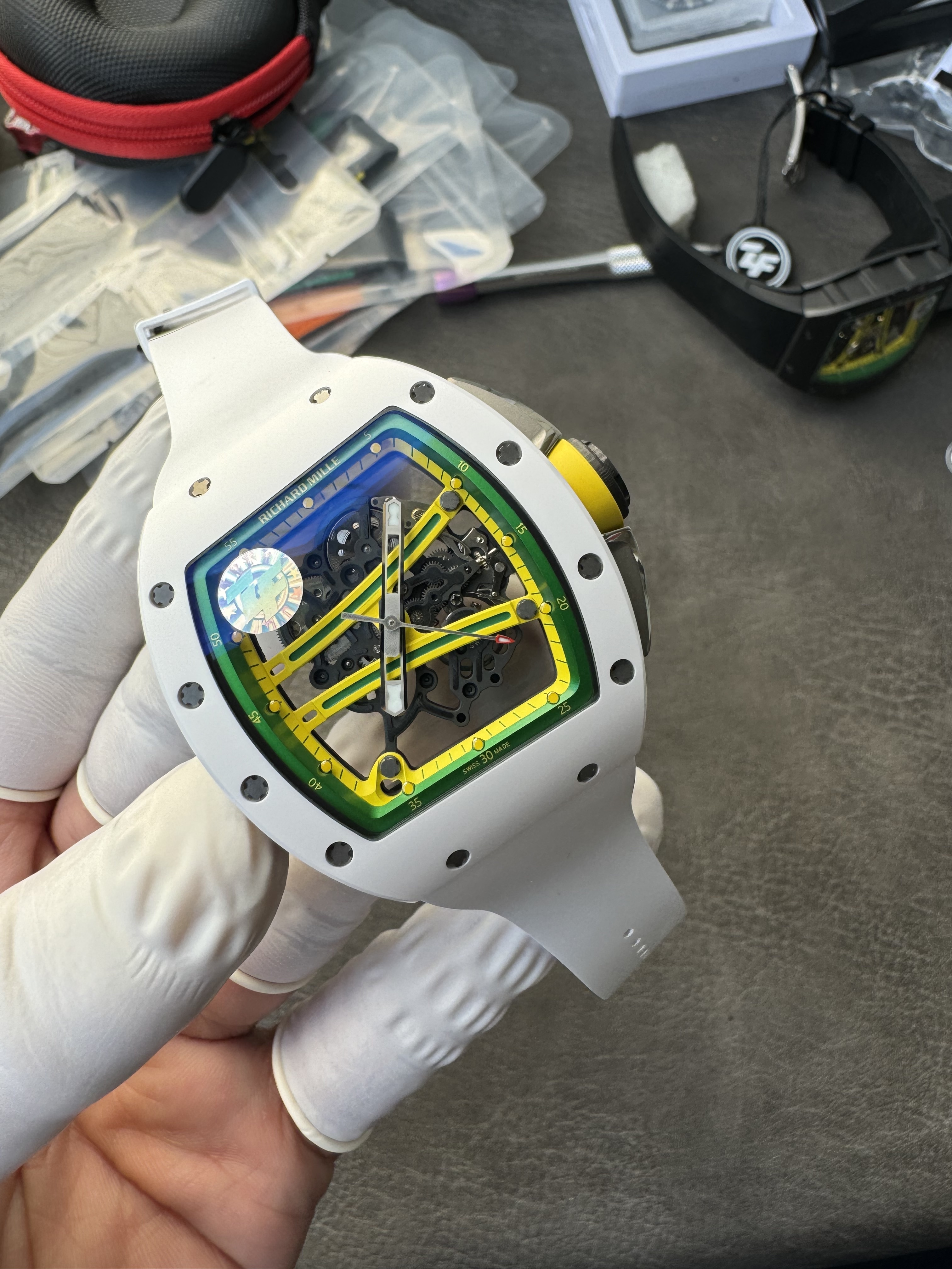 Super Clone Richard Mille 1:1 RM59-01 Tourbillon Yohan Blake Limited Edition – White Case with Skeleton Dial
