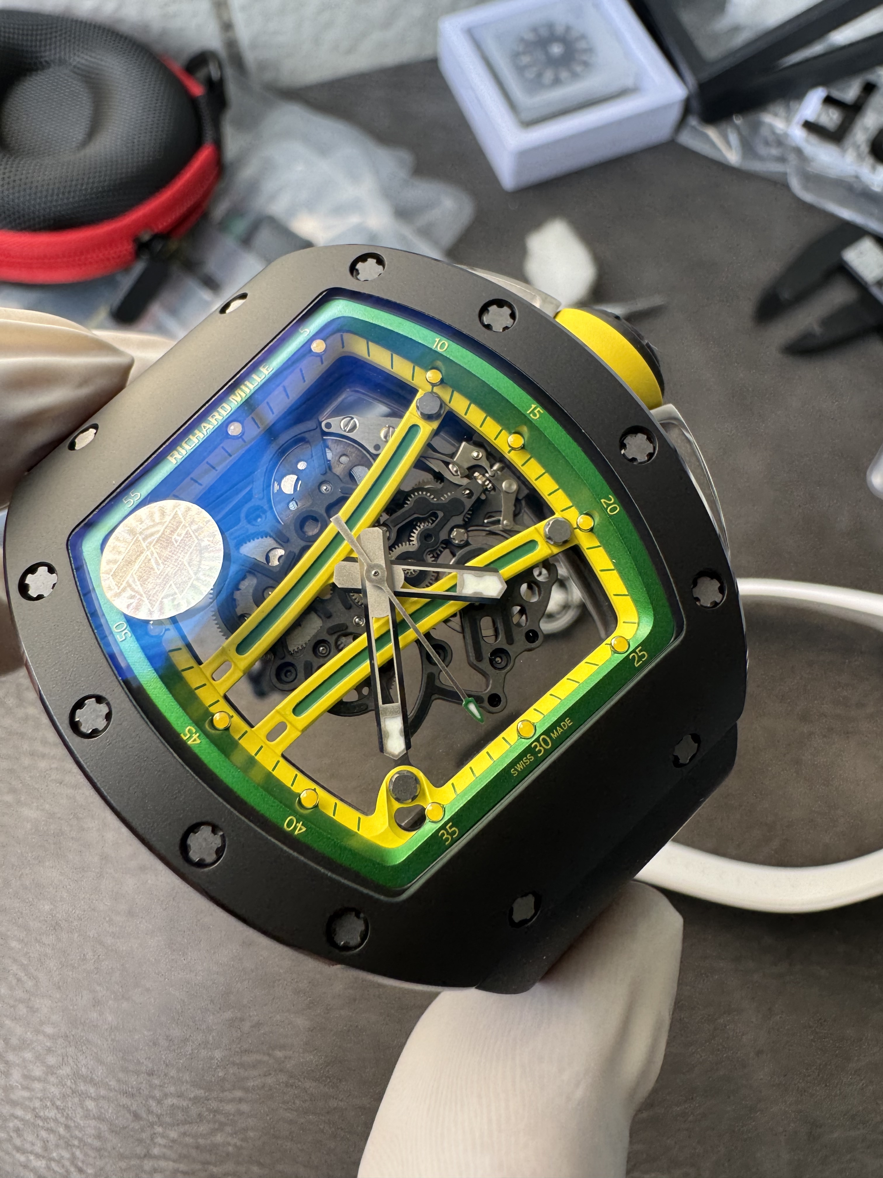 Super Clone Richard Mille 1:1 RM59-01 Tourbillon Yohan Blake Limited Edition – Black Case with Skeleton Dial