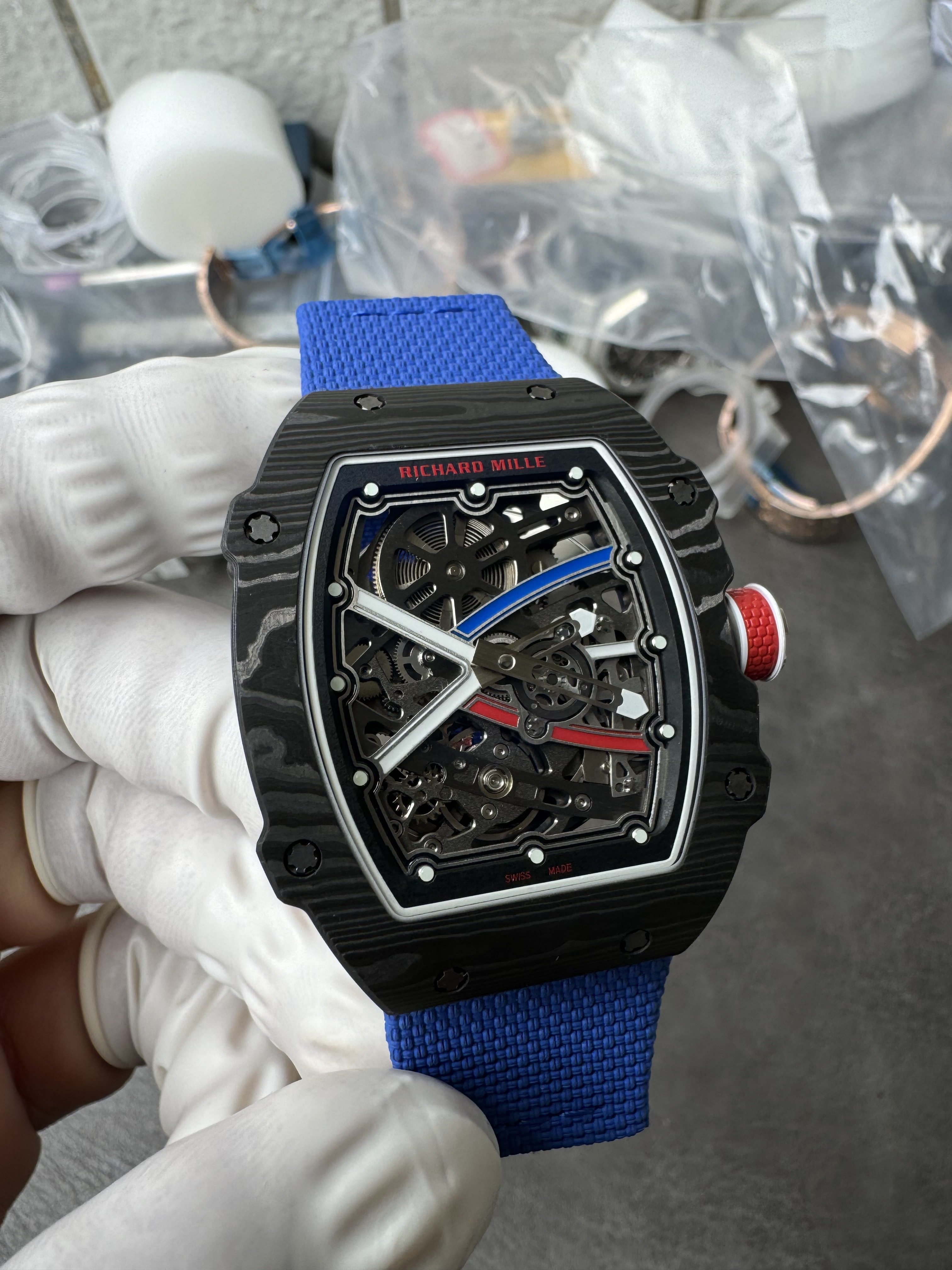Super Clone Richard Mille RM67-02 Sébastien Ogier 1:1 Carbon Fiber Skeleton Watch – Blue Strap