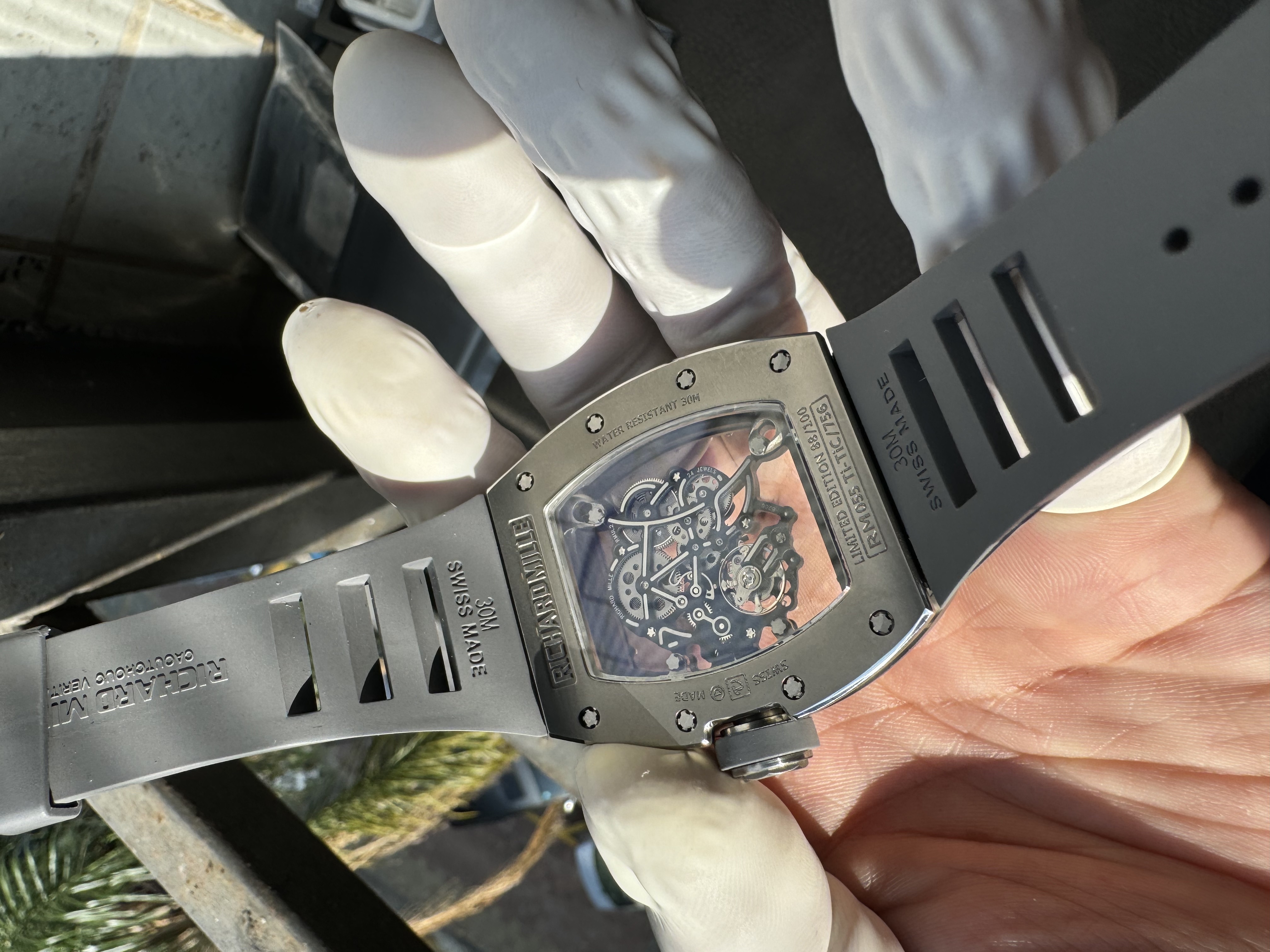 Super Clone Richard Mille 1:1 RM055 Vaucher  – Premium Grey Ceramic & Titanium Case with Skeleton Dial