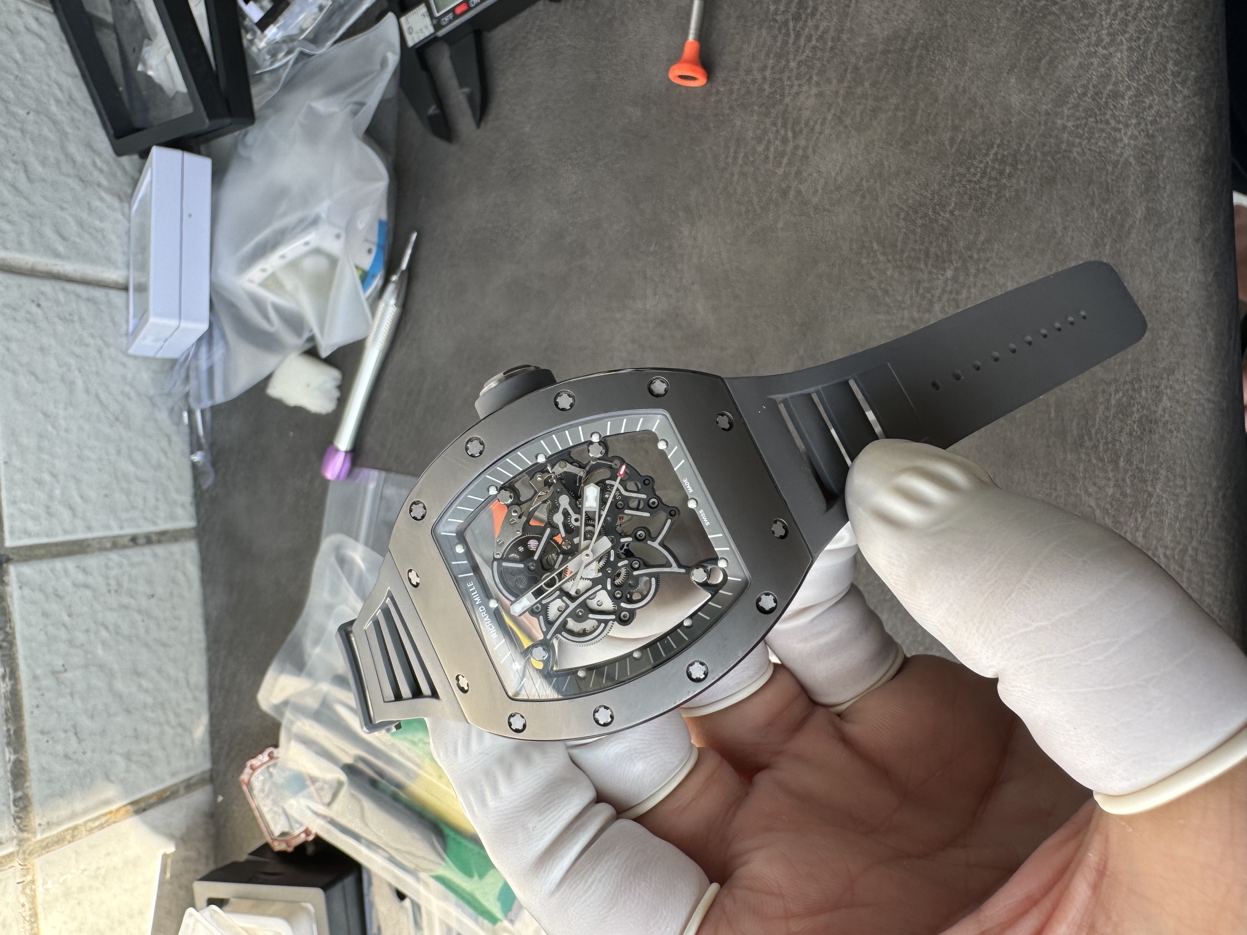 Super Clone Richard Mille 1:1 RM055 Vaucher  – Premium Grey Ceramic & Titanium Case with Skeleton Dial
