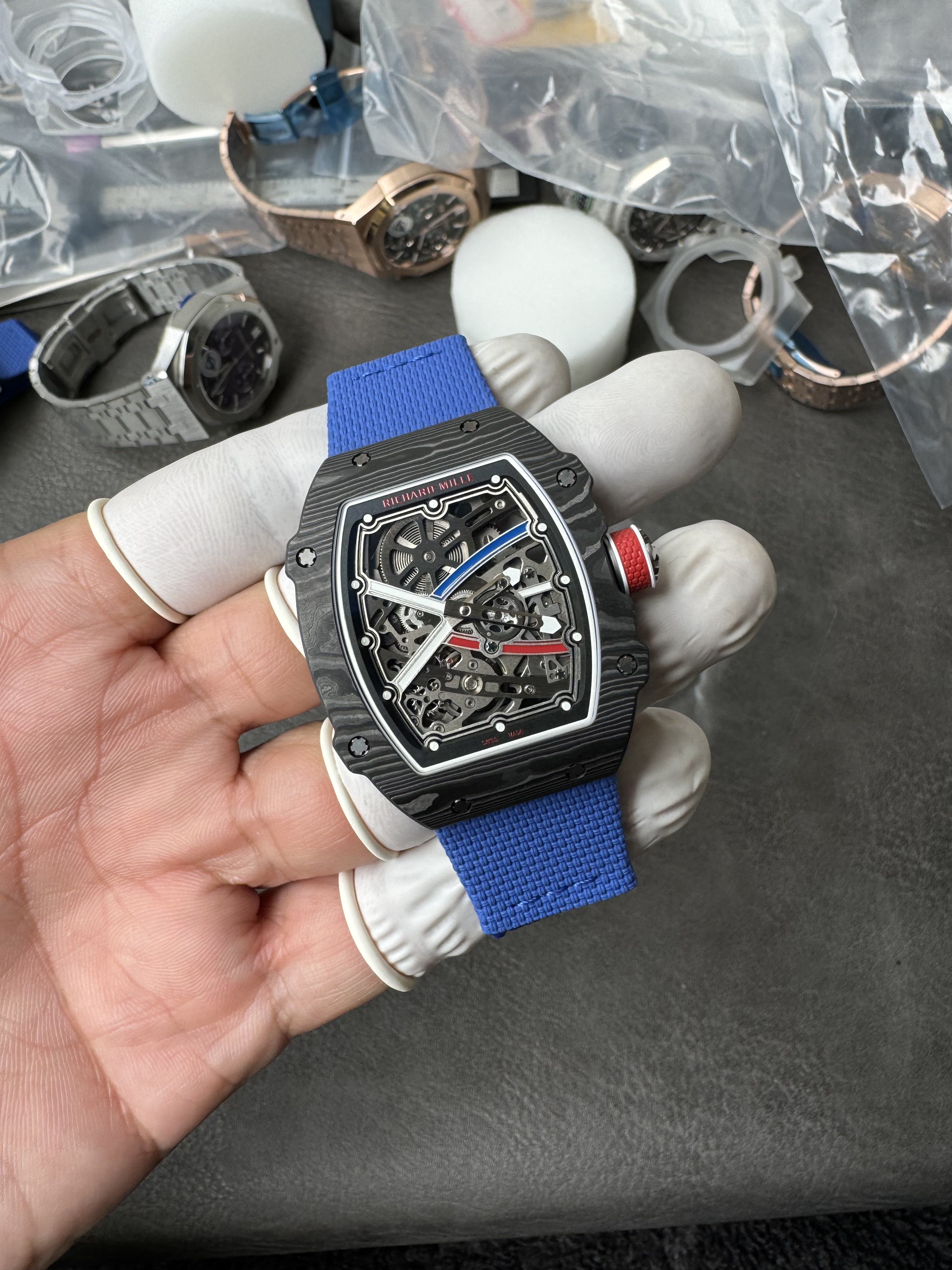 Super Clone Richard Mille RM67-02 Sébastien Ogier 1:1 Carbon Fiber Skeleton Watch – Blue Strap