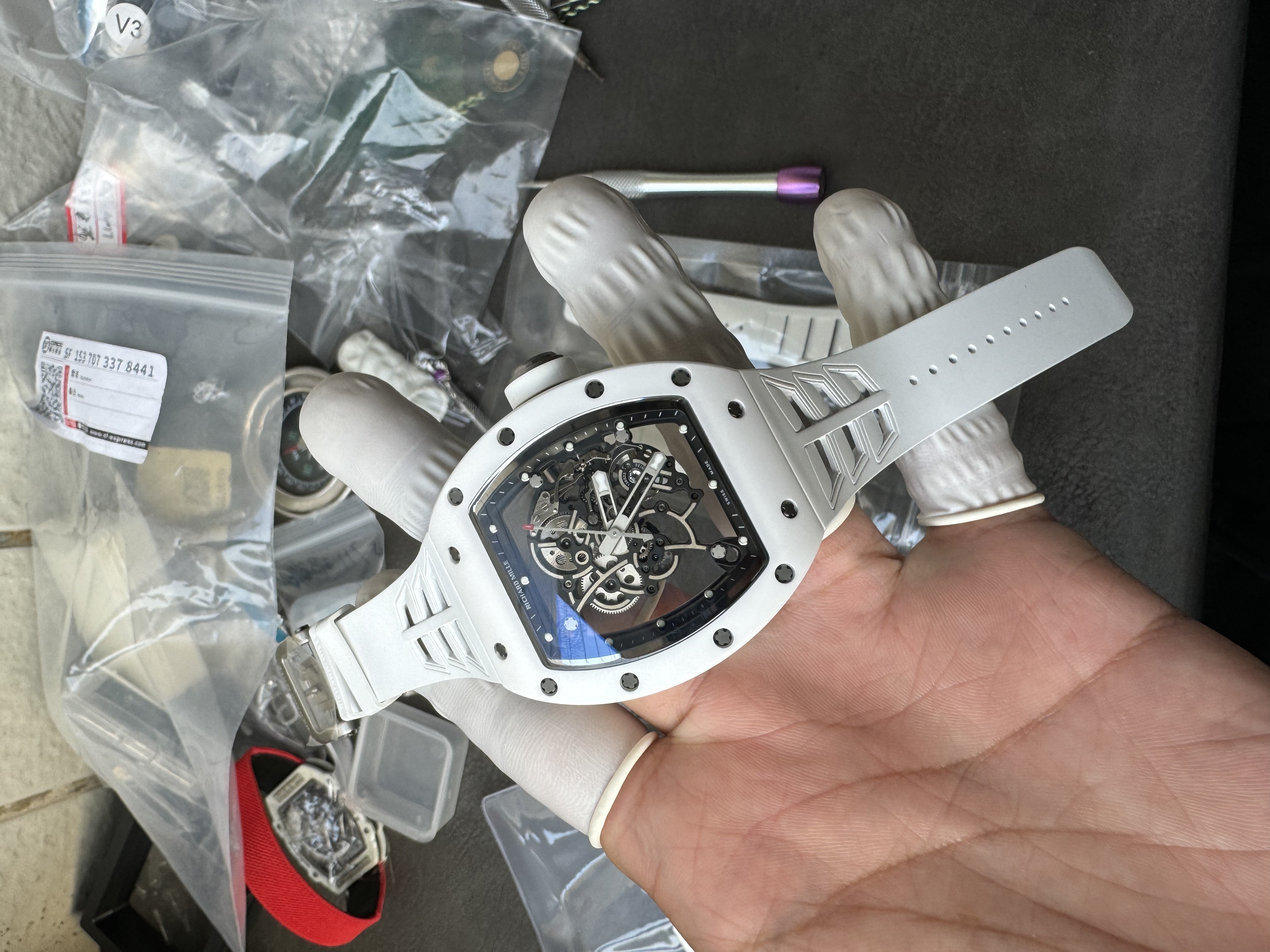 Super Clone Richard Mille 1:1 RM055 White Ceramic Shark Fin Strap