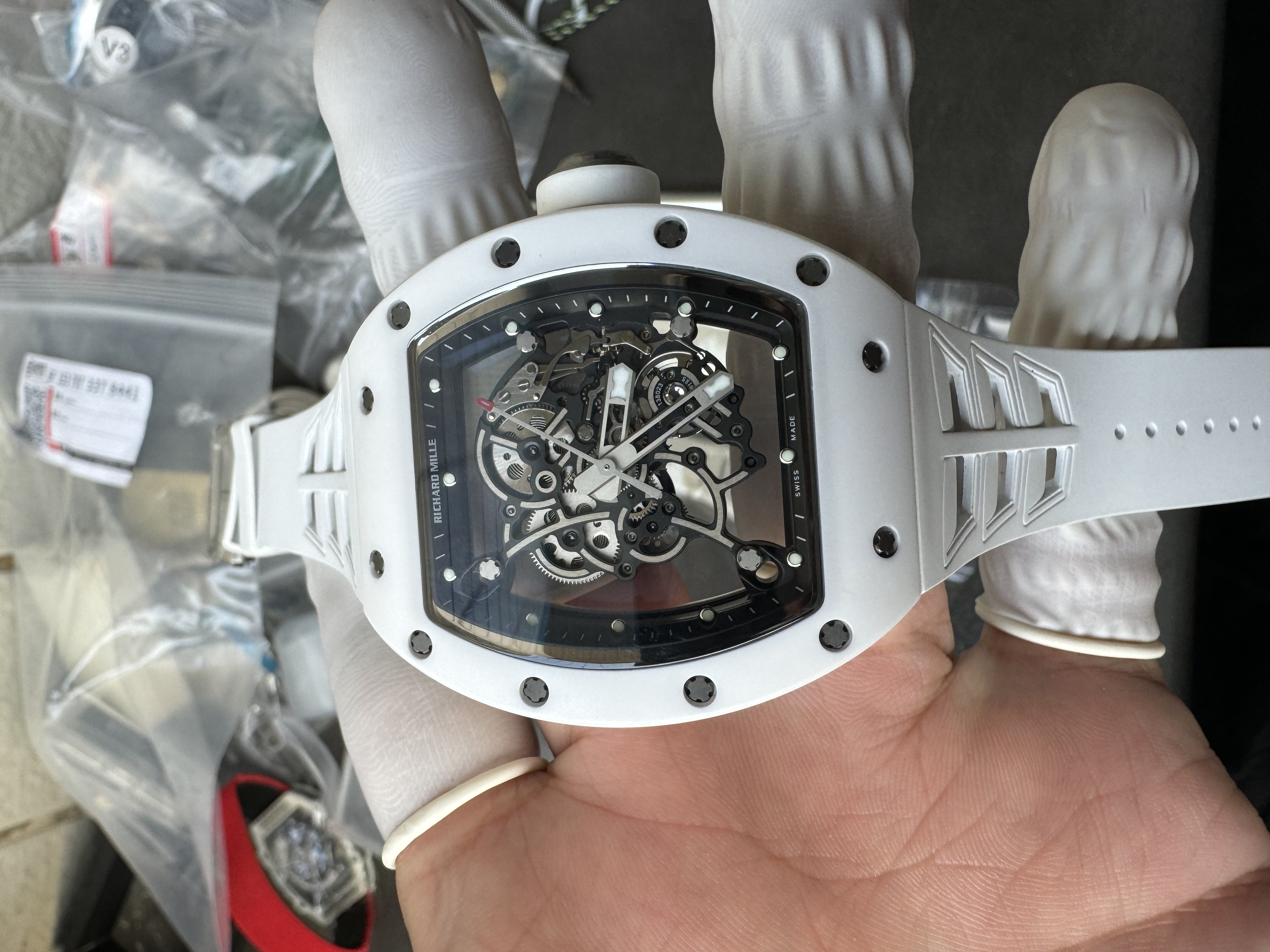 Super Clone Richard Mille 1:1 RM055 White Ceramic Shark Fin Strap