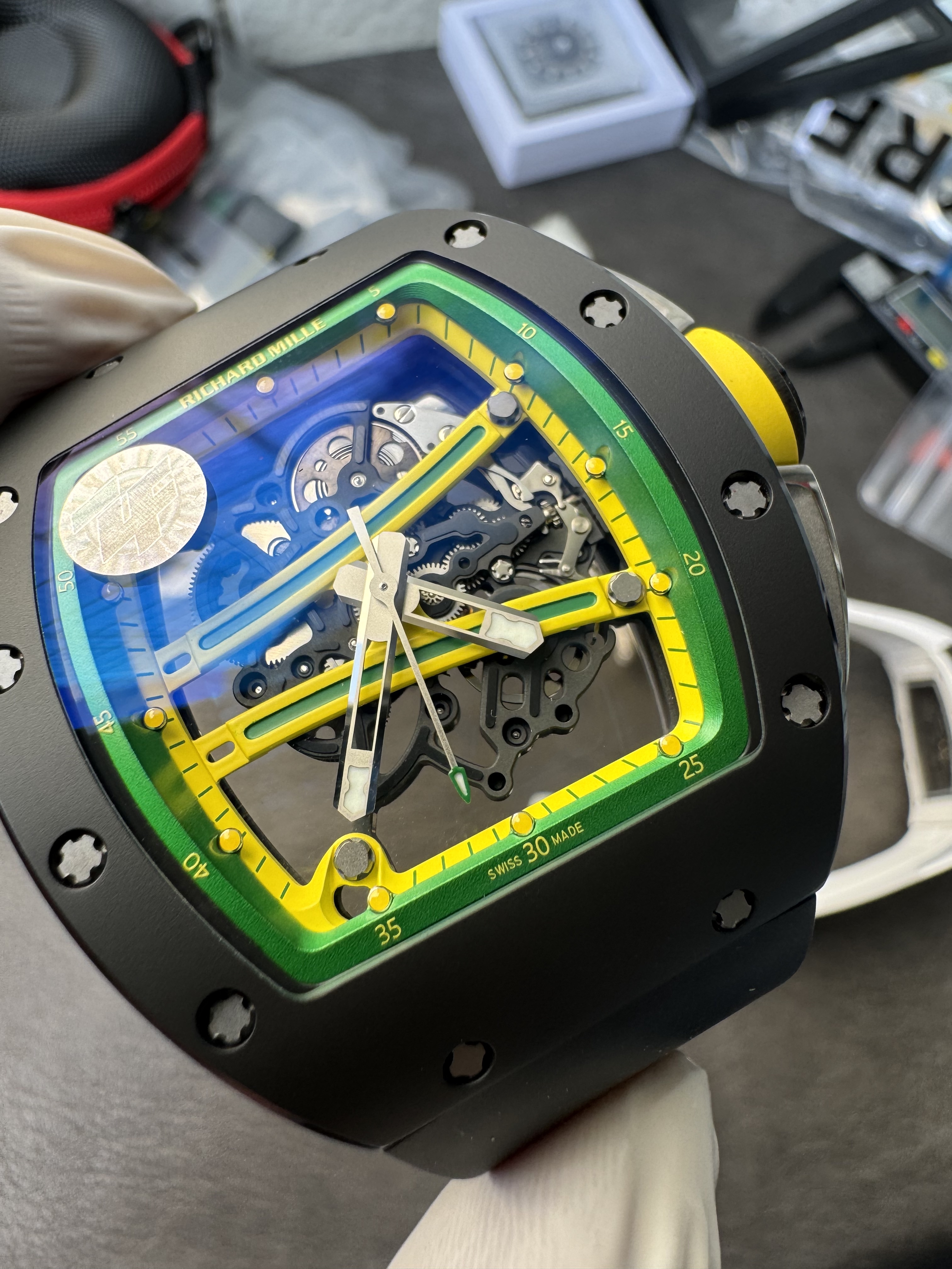Super Clone Richard Mille 1:1 RM59-01 Tourbillon Yohan Blake Limited Edition – Black Case with Skeleton Dial