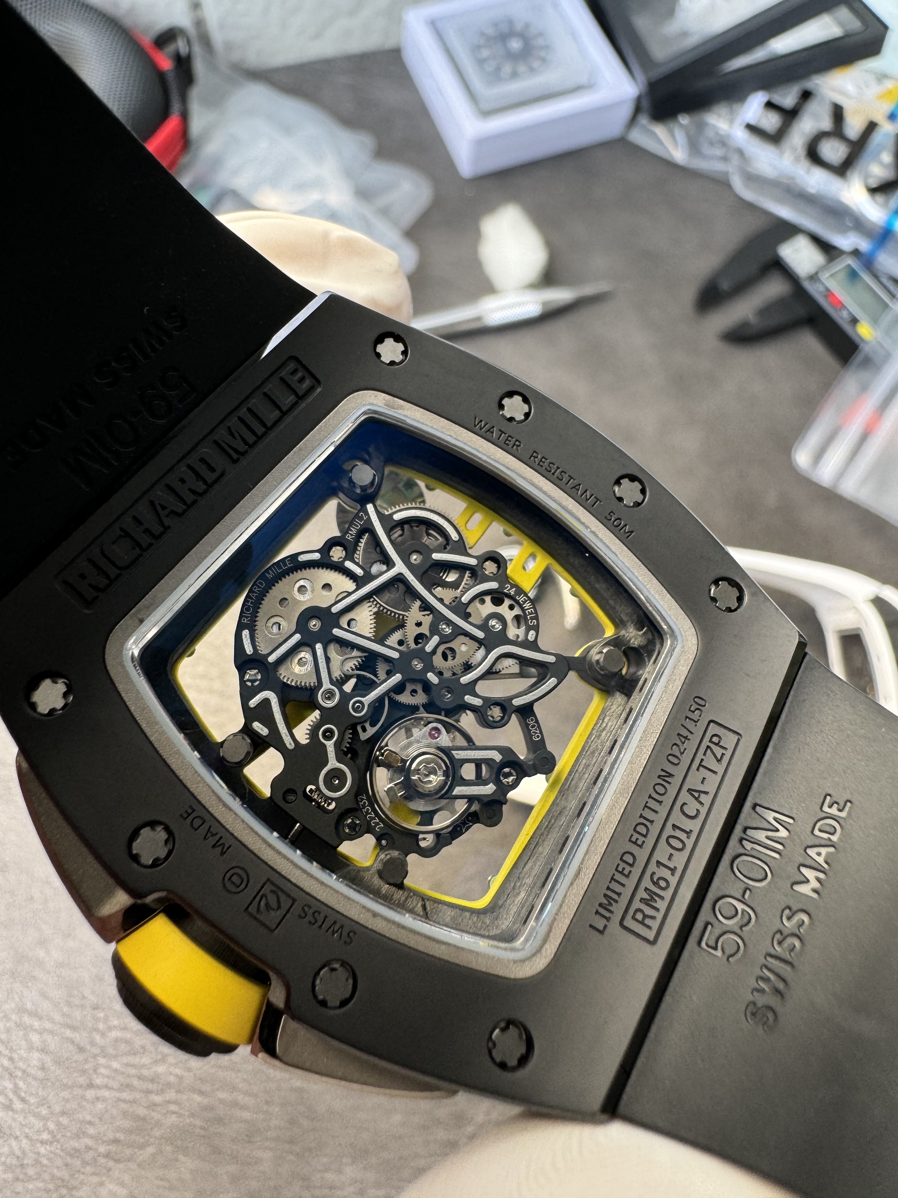 Super Clone Richard Mille 1:1 RM59-01 Tourbillon Yohan Blake Limited Edition – Black Case with Skeleton Dial