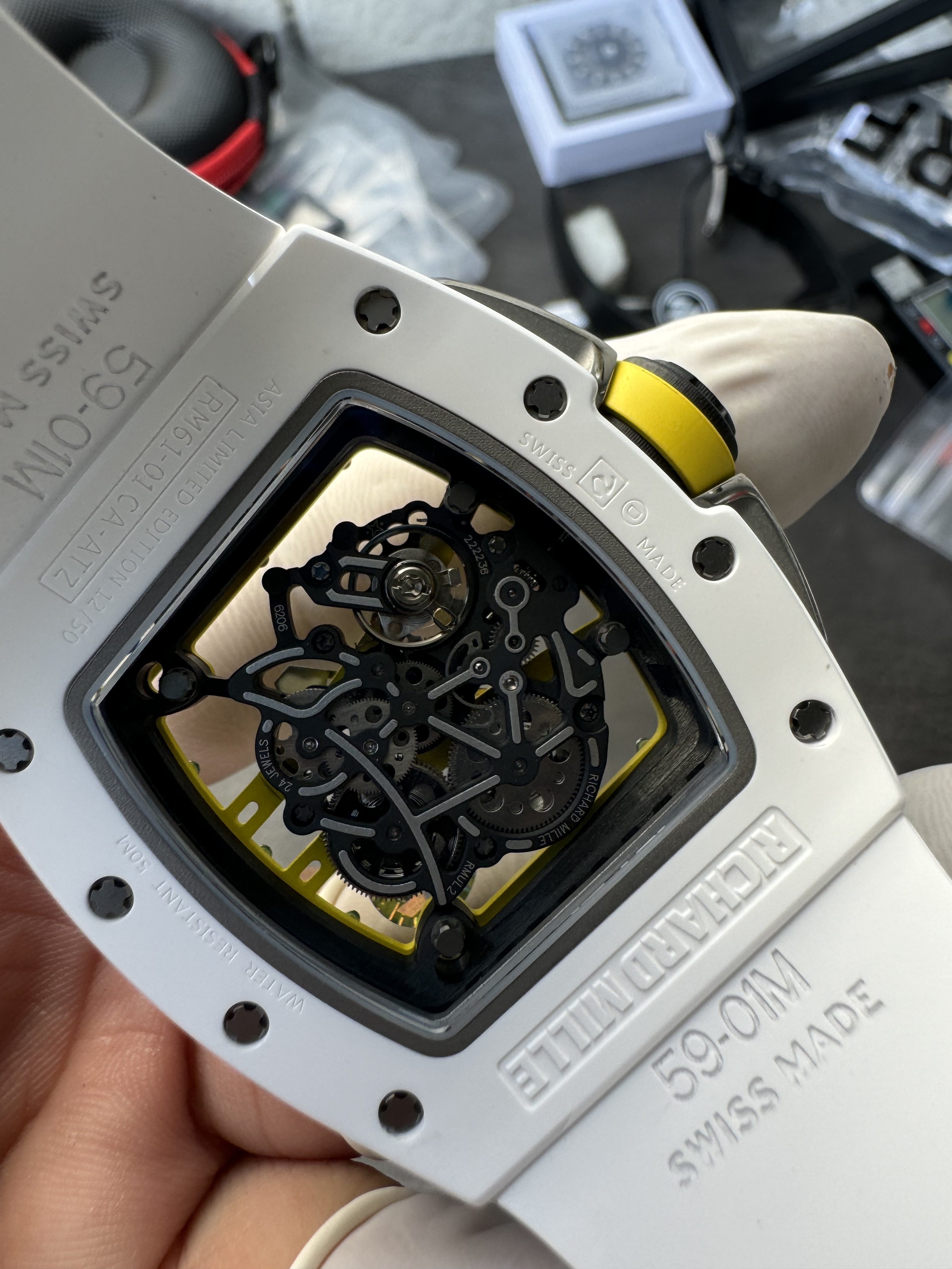 Super Clone Richard Mille 1:1 RM59-01 Tourbillon Yohan Blake Limited Edition – White Case with Skeleton Dial