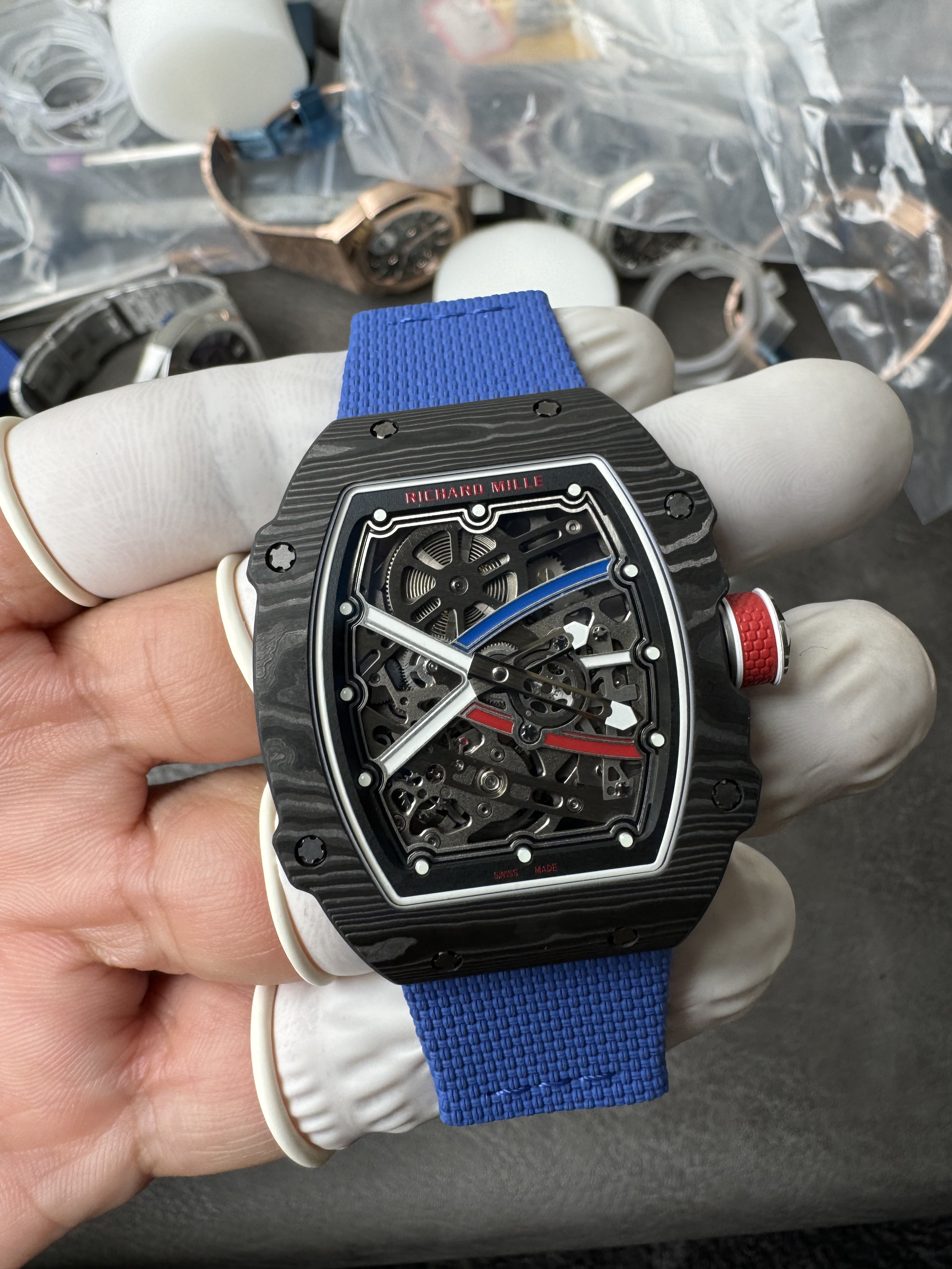Super Clone Richard Mille RM67-02 Sébastien Ogier 1:1 Carbon Fiber Skeleton Watch – Blue Strap