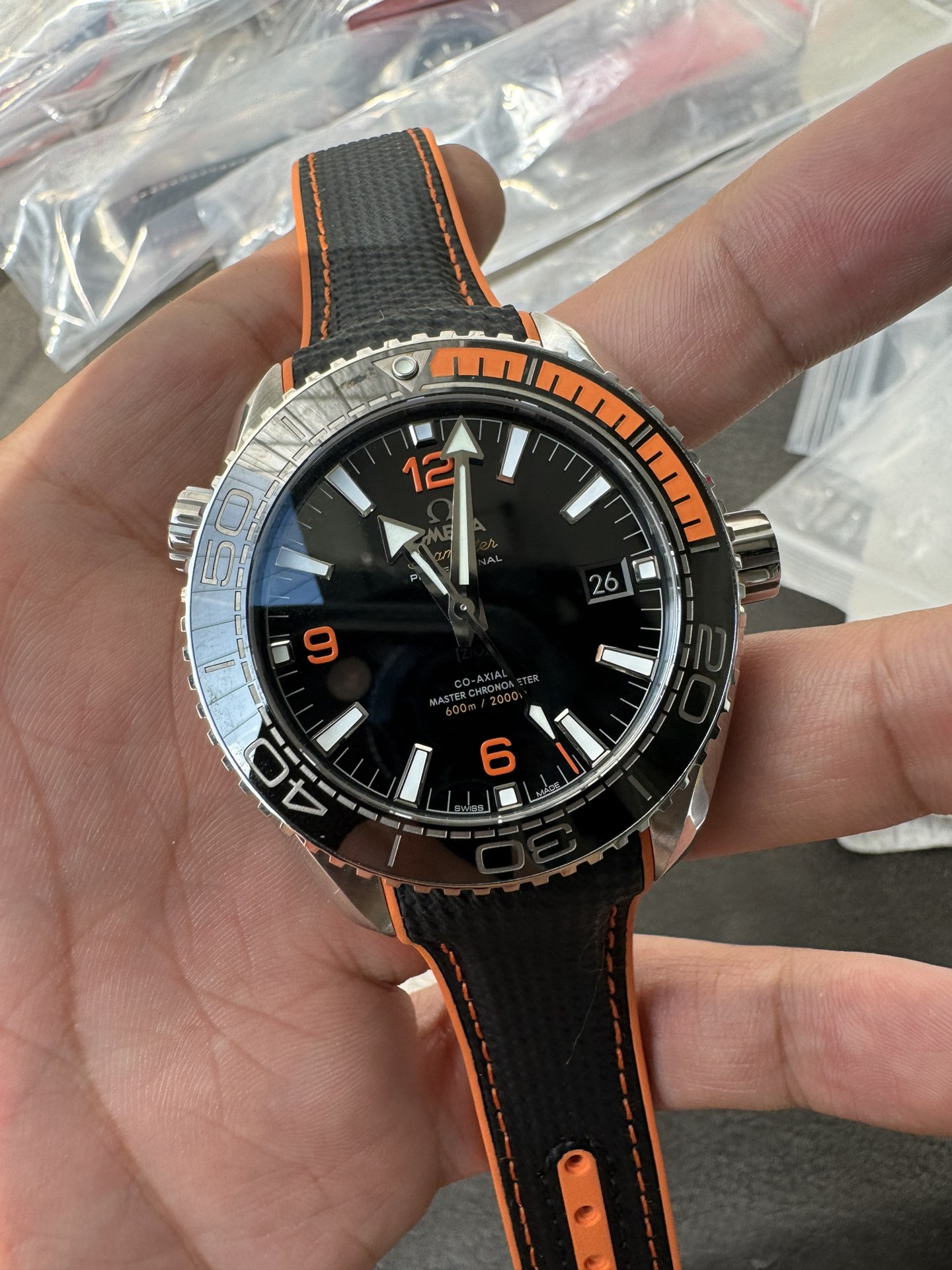 Super Clone 1:1 Omega Seamaster Planet Ocean 600M Black Dial Orange Bezel Rubber Strap
