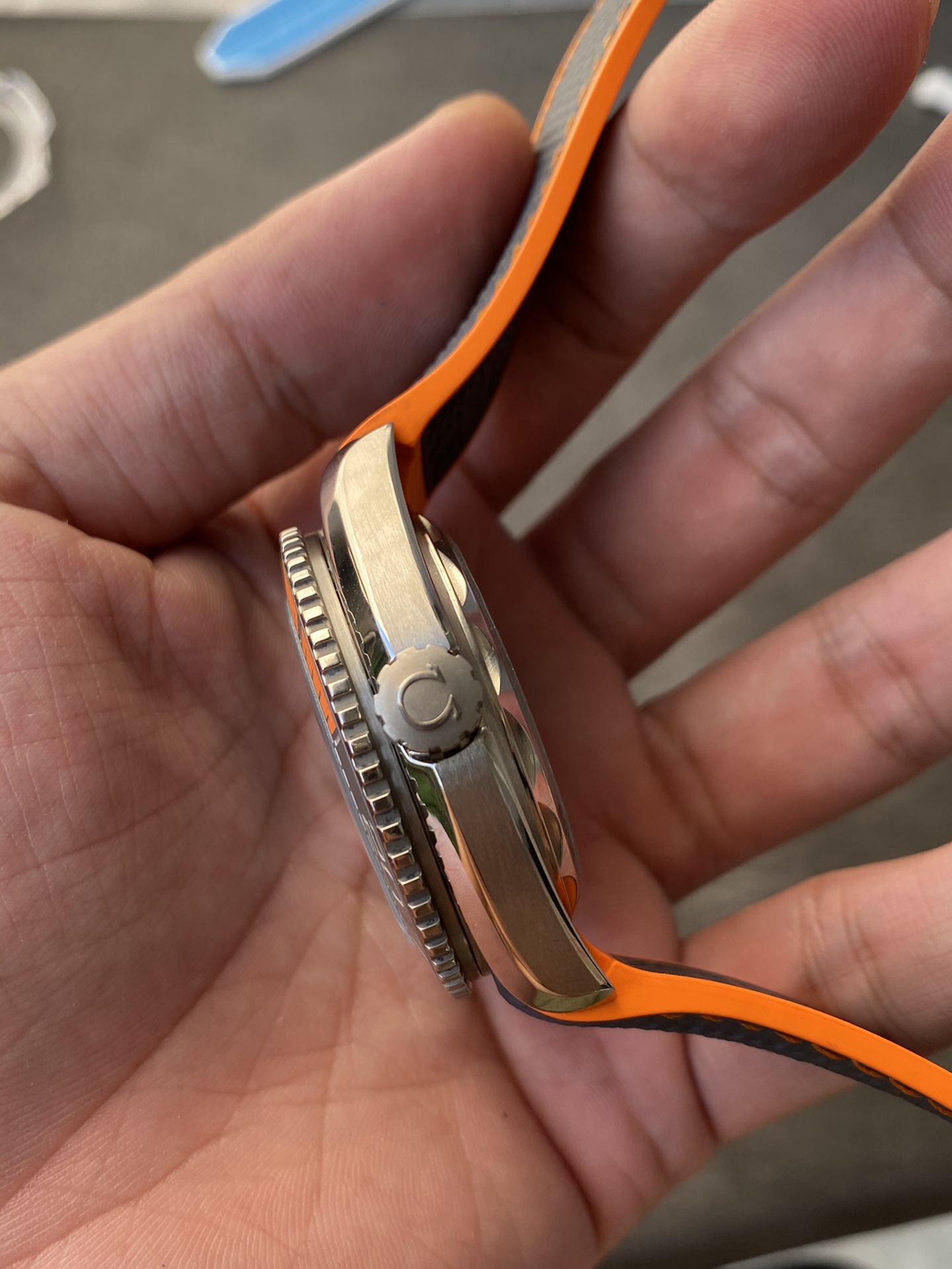 Super Clone 1:1 Omega Seamaster Planet Ocean 600M Titanium Grey Dial Orange Bezel Rubber Strap