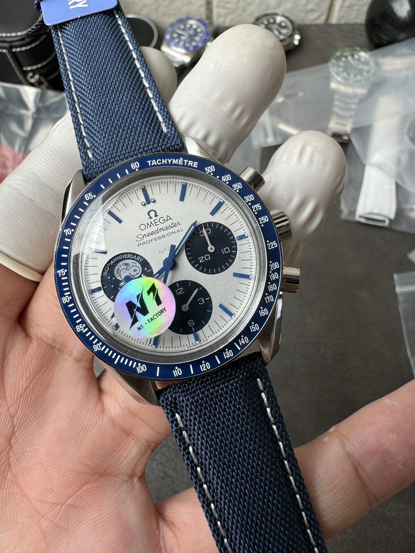Super Clone 1:1 Omega Speedmaster Snoopy 50th Anniversary Silver Dial – Blue Strap