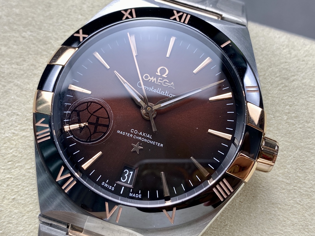 Super Clone 1:1 Omega Constellation Brown Dial Two-Tone Ceramic Bezel Watch – Master Chronometer