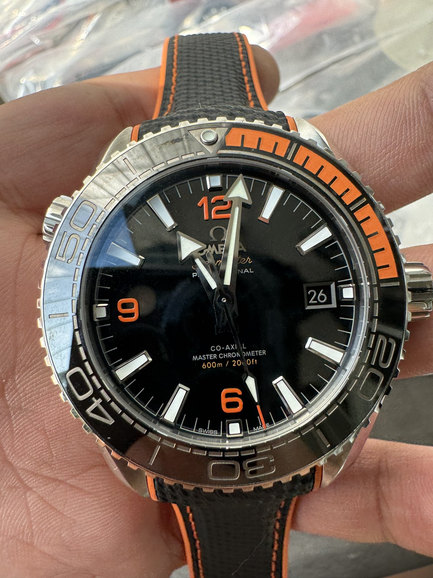 Super Clone 1:1 Omega Seamaster Planet Ocean 600M Black Dial Orange Bezel Rubber Strap