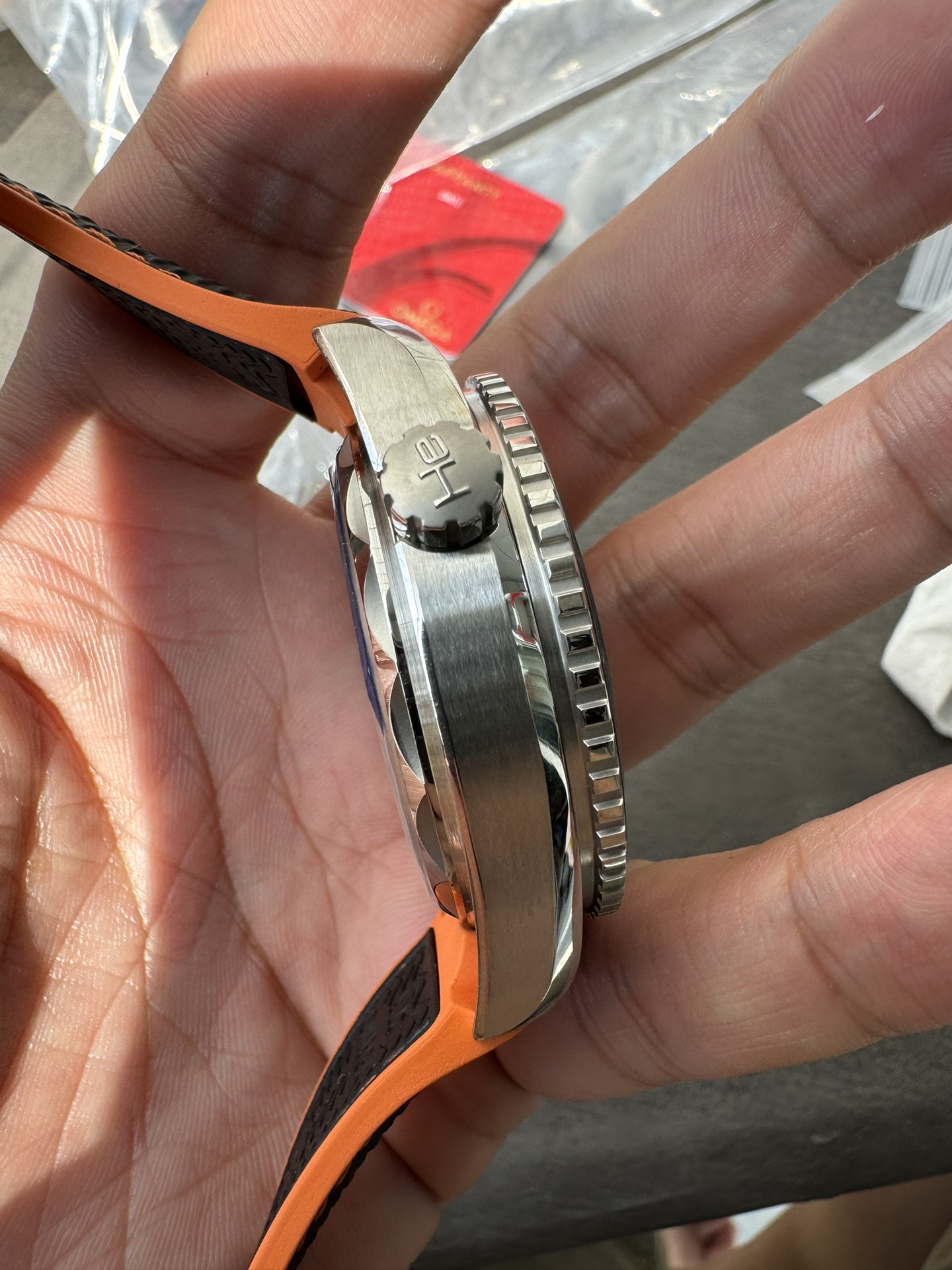 Super Clone 1:1 Omega Seamaster Planet Ocean 600M Black Dial Orange Bezel Rubber Strap