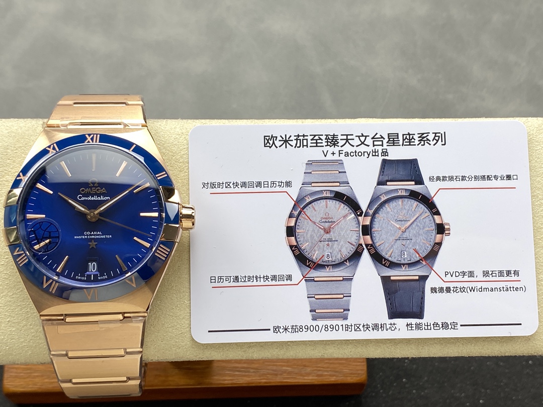 Super Clone 1:1 Omega Constellation Blue Dial Rose Gold Watch – Master Chronometer