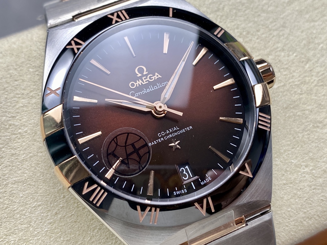 Super Clone 1:1 Omega Constellation Brown Dial Two-Tone Ceramic Bezel Watch – Master Chronometer