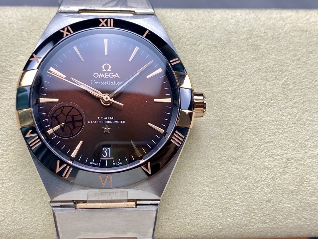 Super Clone 1:1 Omega Constellation Brown Dial Two-Tone Ceramic Bezel Watch – Master Chronometer