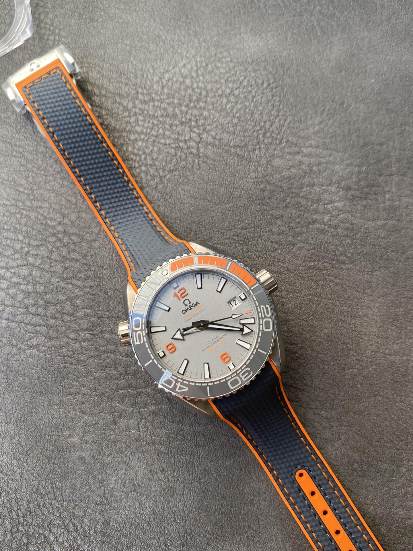 Super Clone 1:1 Omega Seamaster Planet Ocean 600M Titanium Grey Dial Orange Bezel Rubber Strap