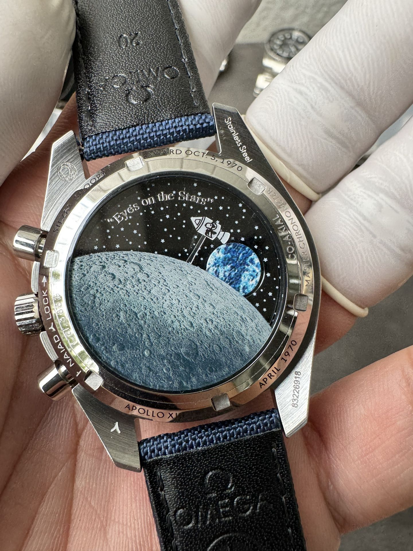 Super Clone 1:1 Omega Speedmaster Snoopy 50th Anniversary Silver Dial – Blue Strap