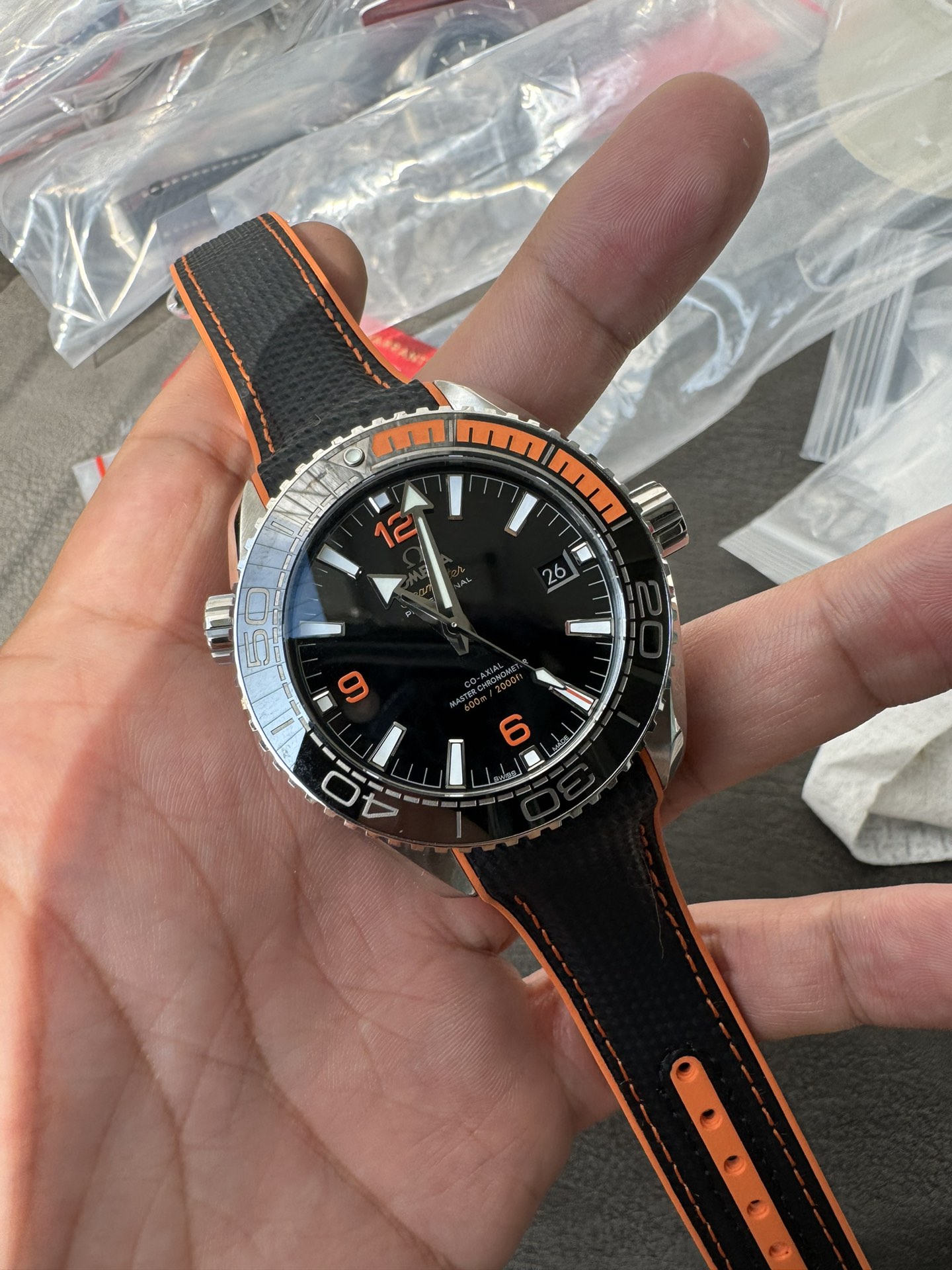 Super Clone 1:1 Omega Seamaster Planet Ocean 600M Black Dial Orange Bezel Rubber Strap
