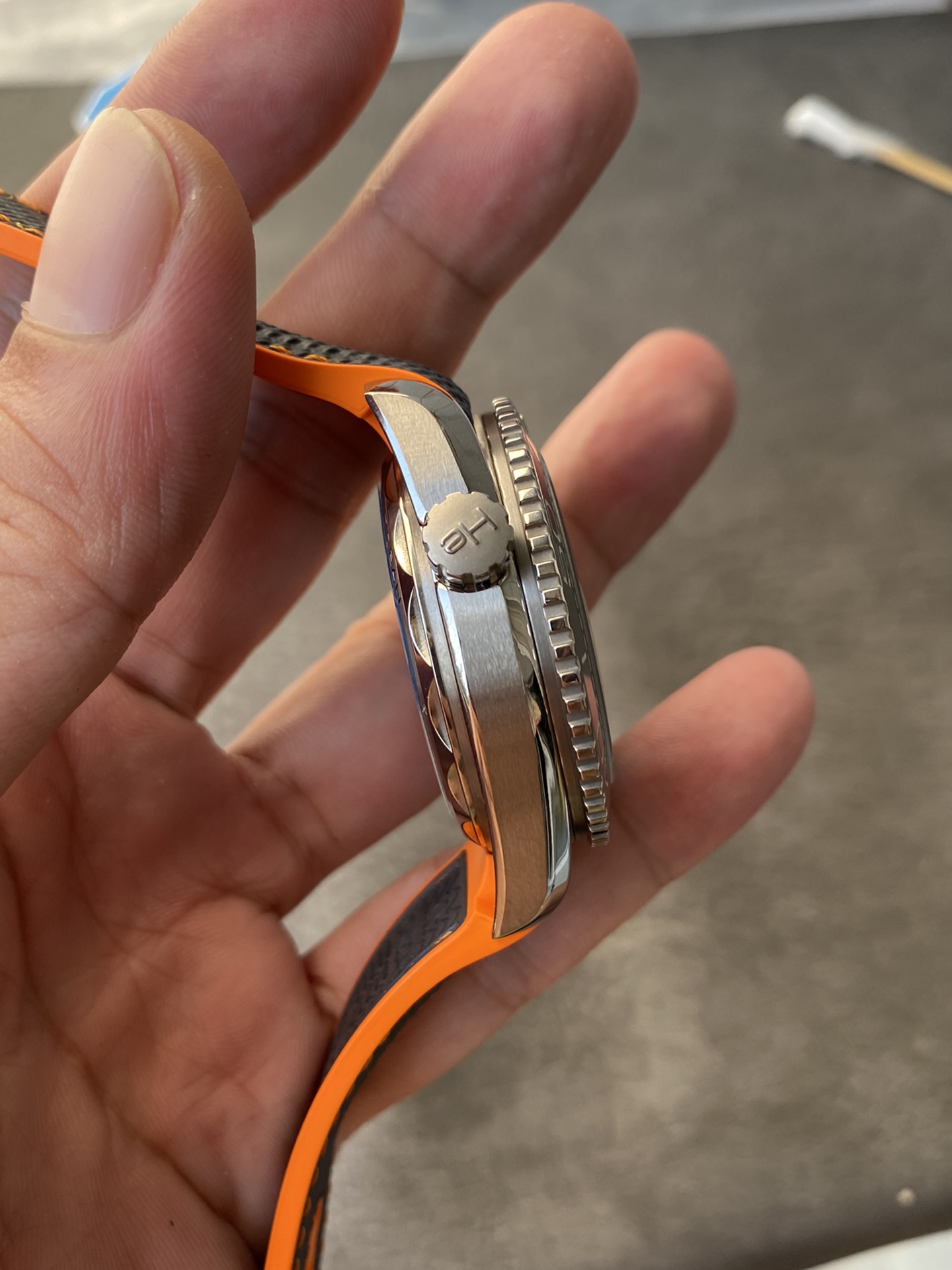 Super Clone 1:1 Omega Seamaster Planet Ocean 600M Titanium Grey Dial Orange Bezel Rubber Strap