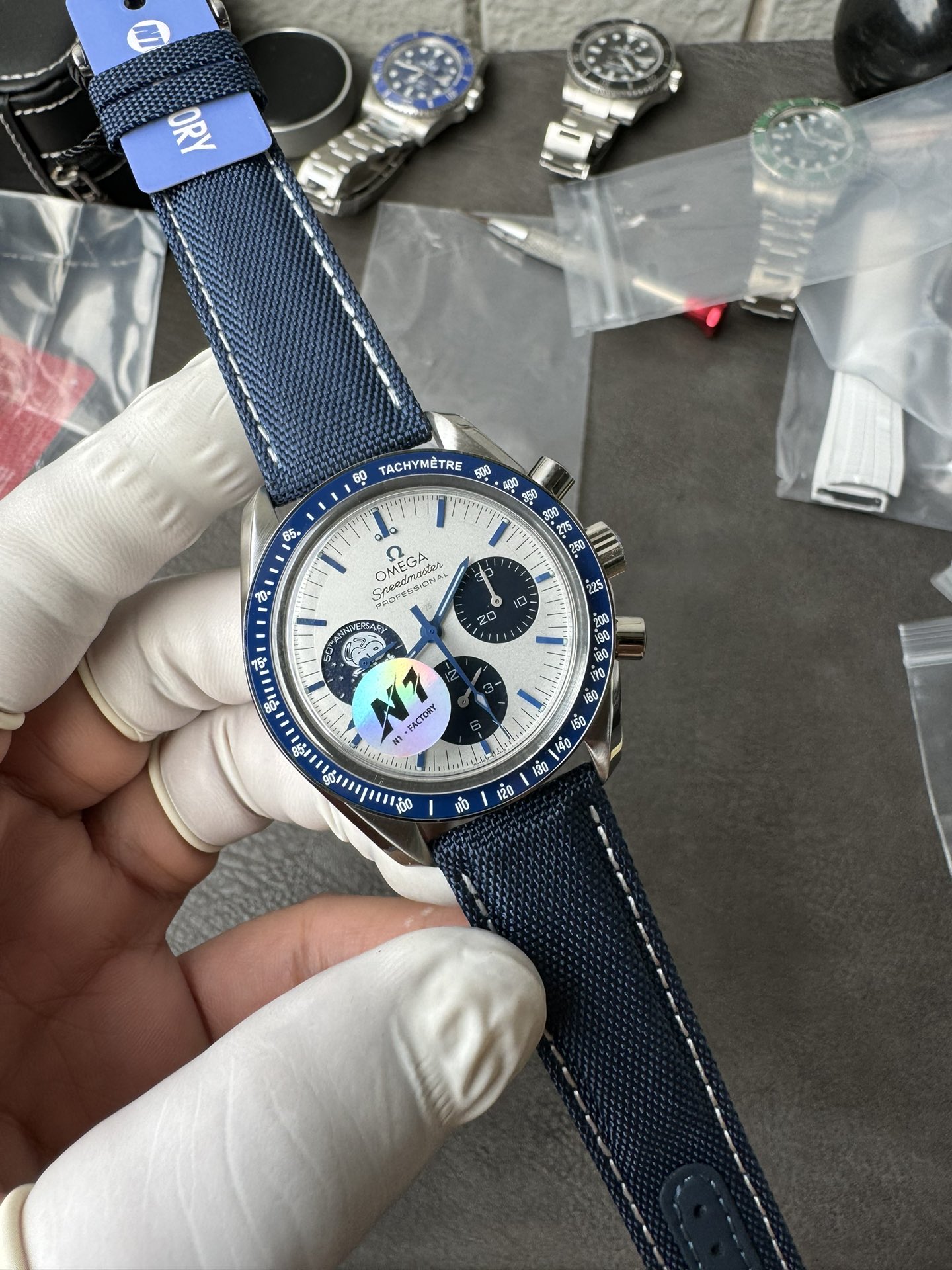 Super Clone 1:1 Omega Speedmaster Snoopy 50th Anniversary Silver Dial – Blue Strap