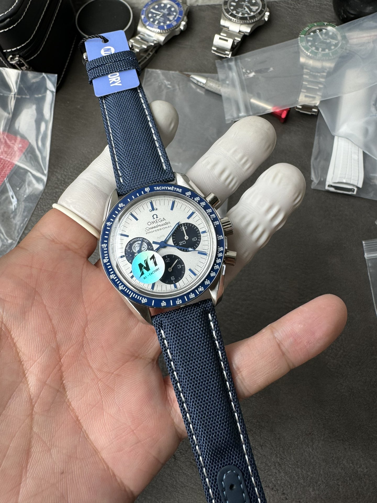 Super Clone 1:1 Omega Speedmaster Snoopy 50th Anniversary Silver Dial – Blue Strap