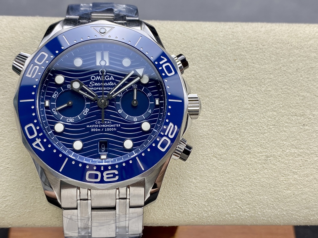 Super Clone 1:1 Omega Seamaster 300M Chronograph Blue Dial Stainless Steel Bracelet