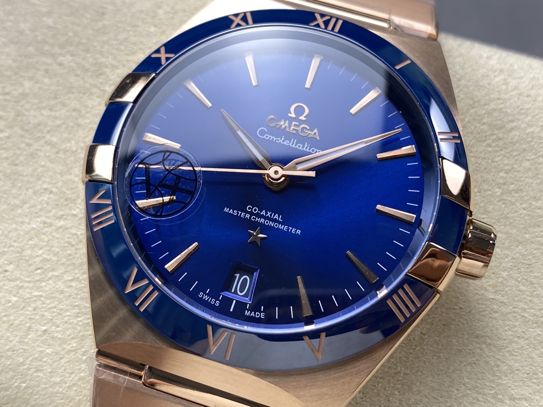 Super Clone 1:1 Omega Constellation Blue Dial Rose Gold Watch – Master Chronometer