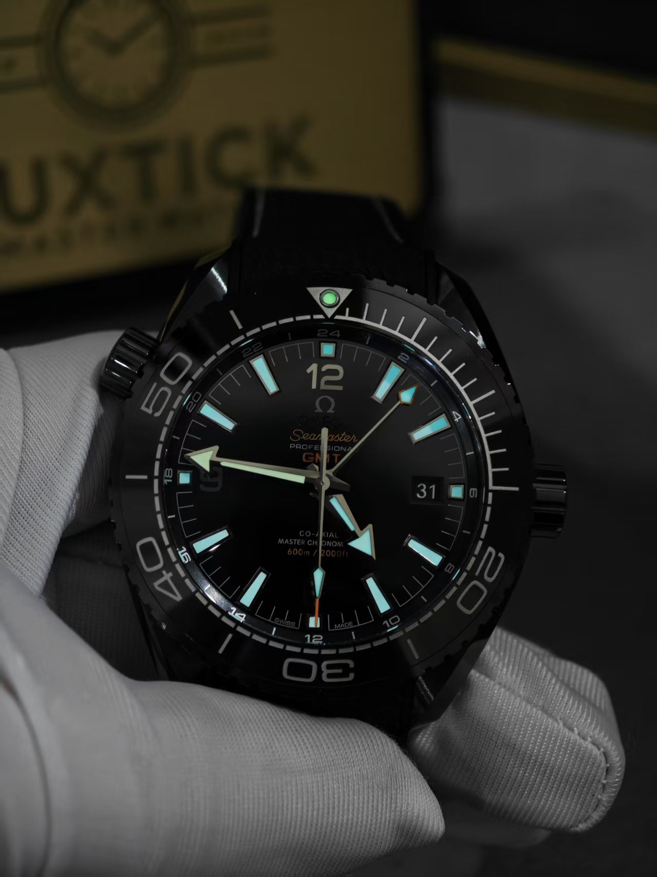 Super Clone 1:1 Omega Seamaster Planet Ocean GMT “Deep Black” Ceramic – 600M Diver / Dual Time / Rubber Strap