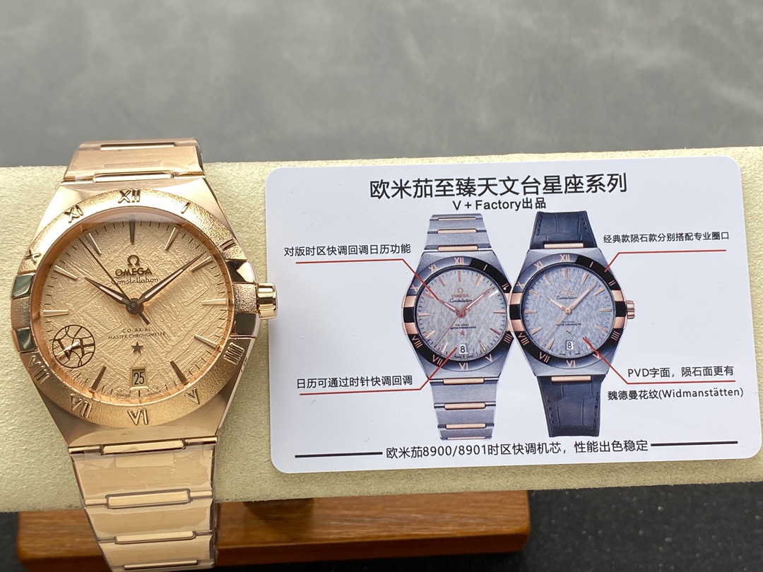 Super Clone 1:1 Omega Constellation Rose Gold Meteorite Dial Watch – Master Chronometer