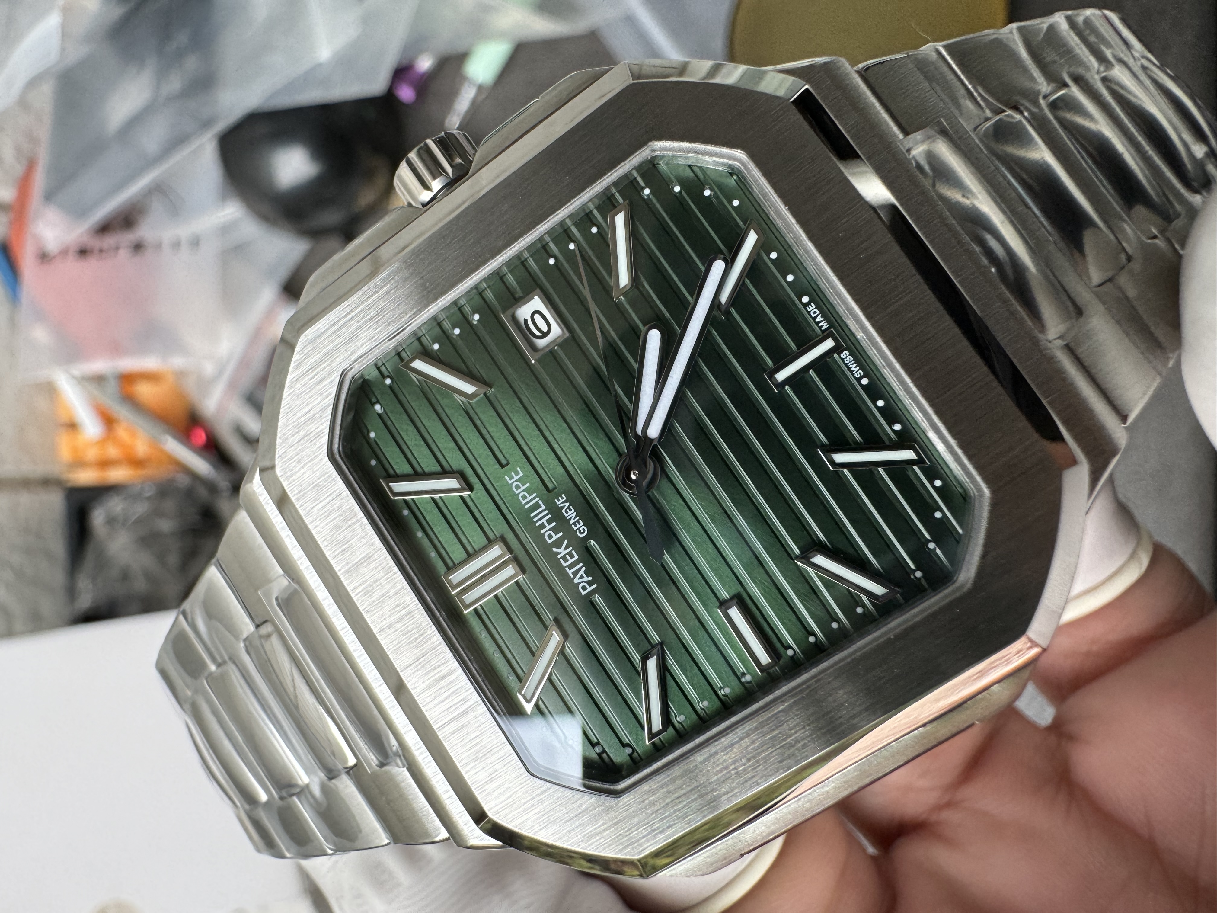Super Clone 1:1 Patek Philippe 5821 Green Dial / Full Stainless Steel Bracelet / Date Display