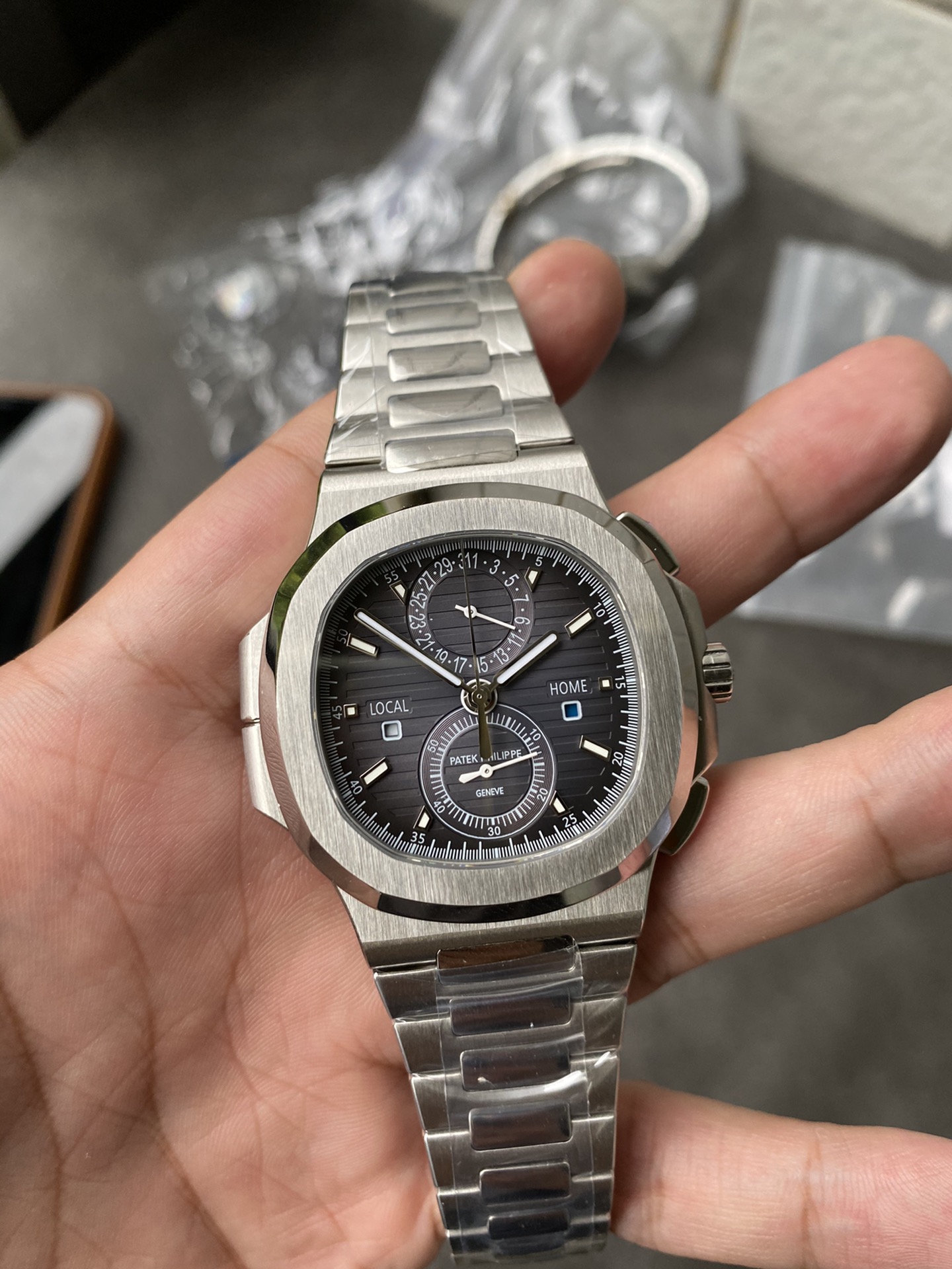 Super Clone 1:1 Patek Philippe Nautilus 5990/1A Travel Time Chronograph – Grey Dial / Full Stainless Steel