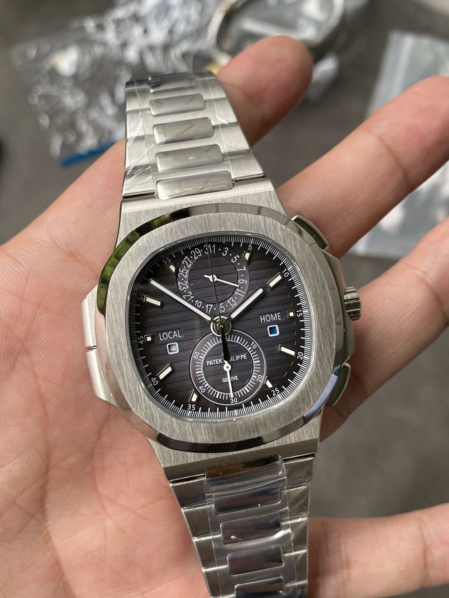 Super Clone 1:1 Patek Philippe Nautilus 5990/1A Travel Time Chronograph – Grey Dial / Full Stainless Steel