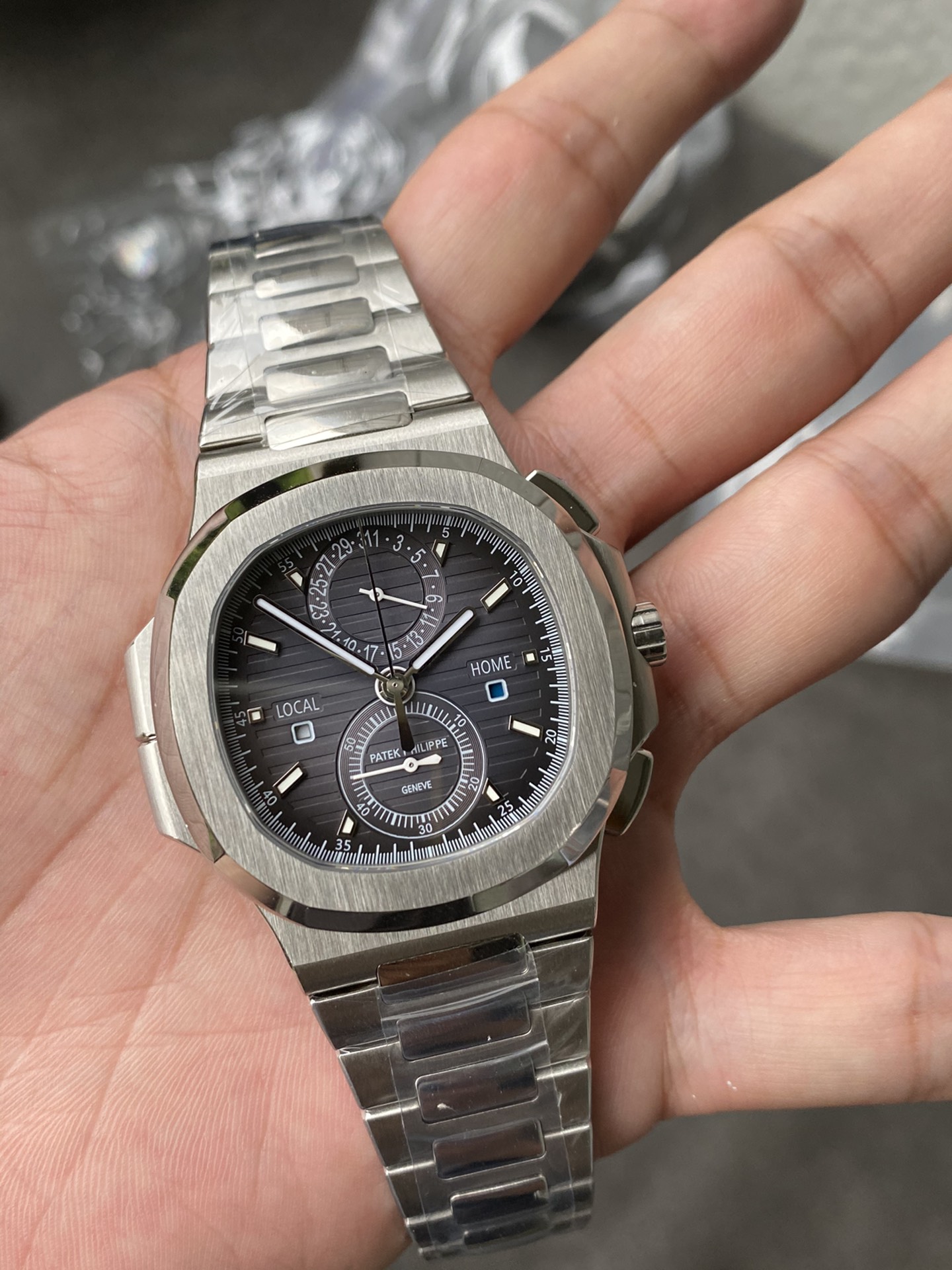 Super Clone 1:1 Patek Philippe Nautilus 5990/1A Travel Time Chronograph – Grey Dial / Full Stainless Steel