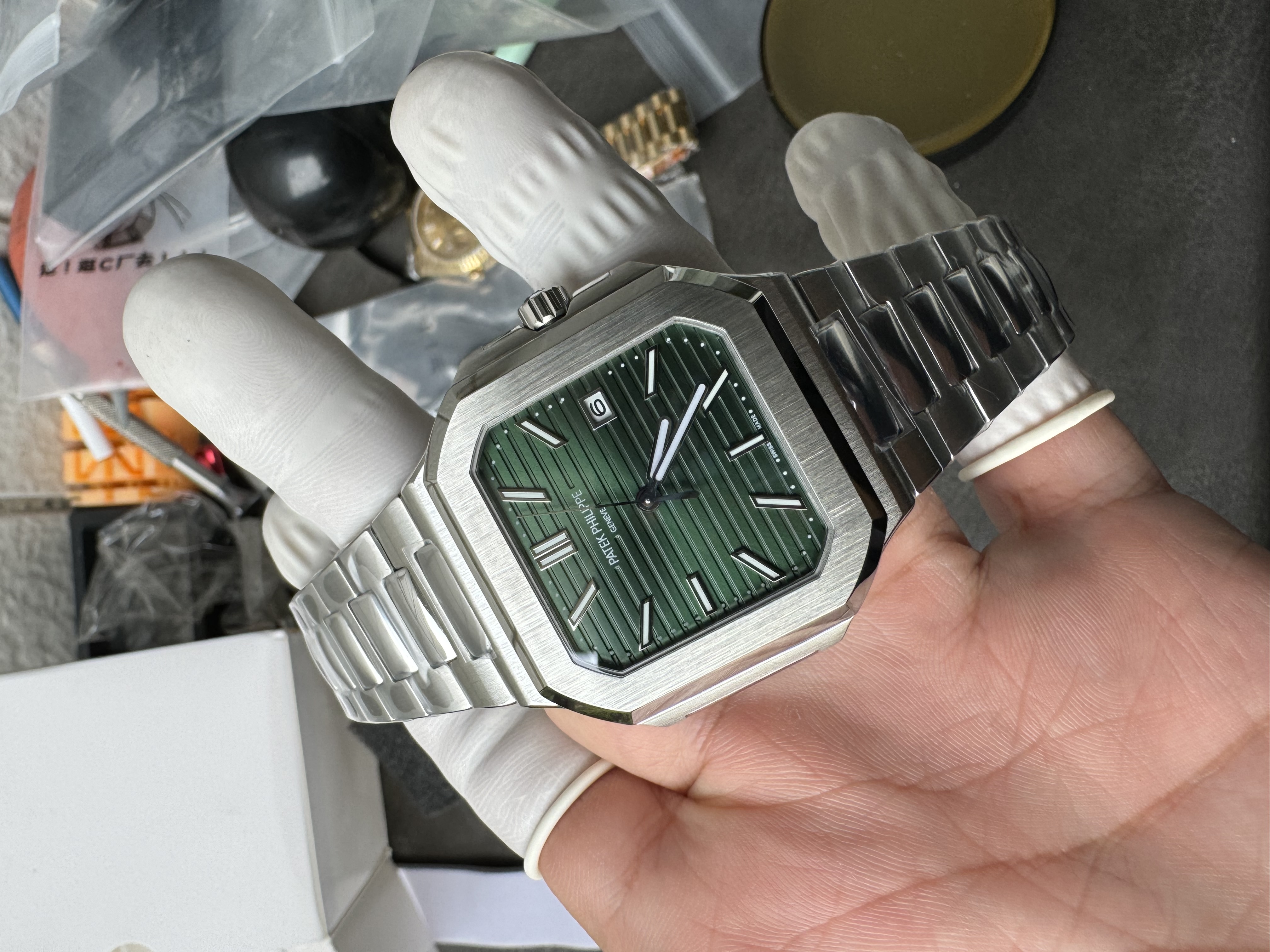 Super Clone 1:1 Patek Philippe 5821 Green Dial / Full Stainless Steel Bracelet / Date Display
