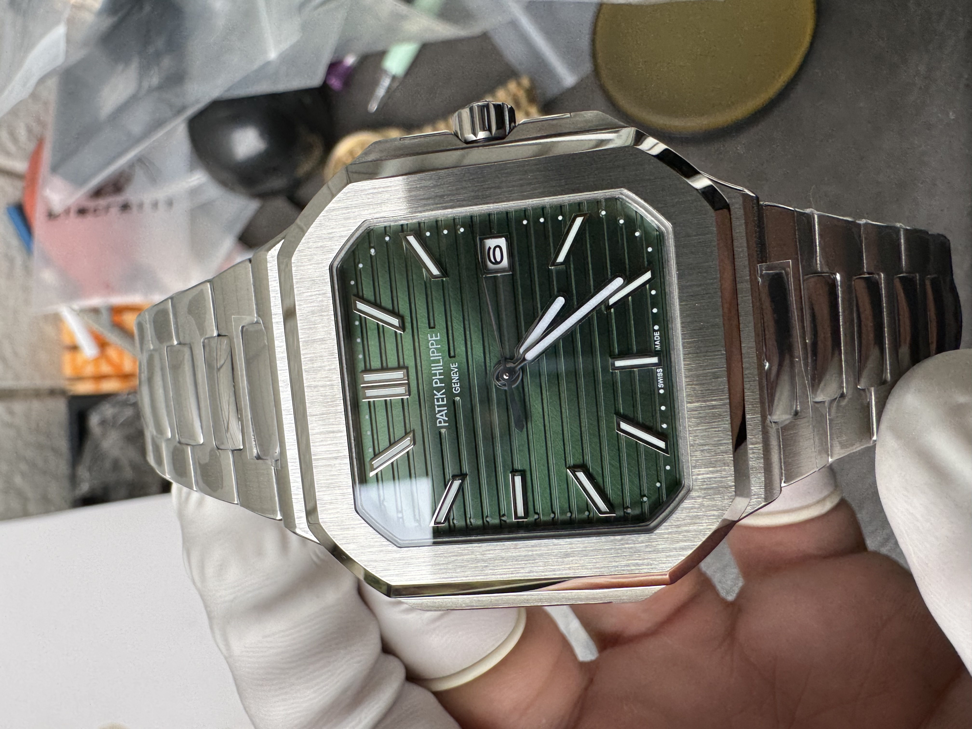 Super Clone 1:1 Patek Philippe 5821 Green Dial / Full Stainless Steel Bracelet / Date Display